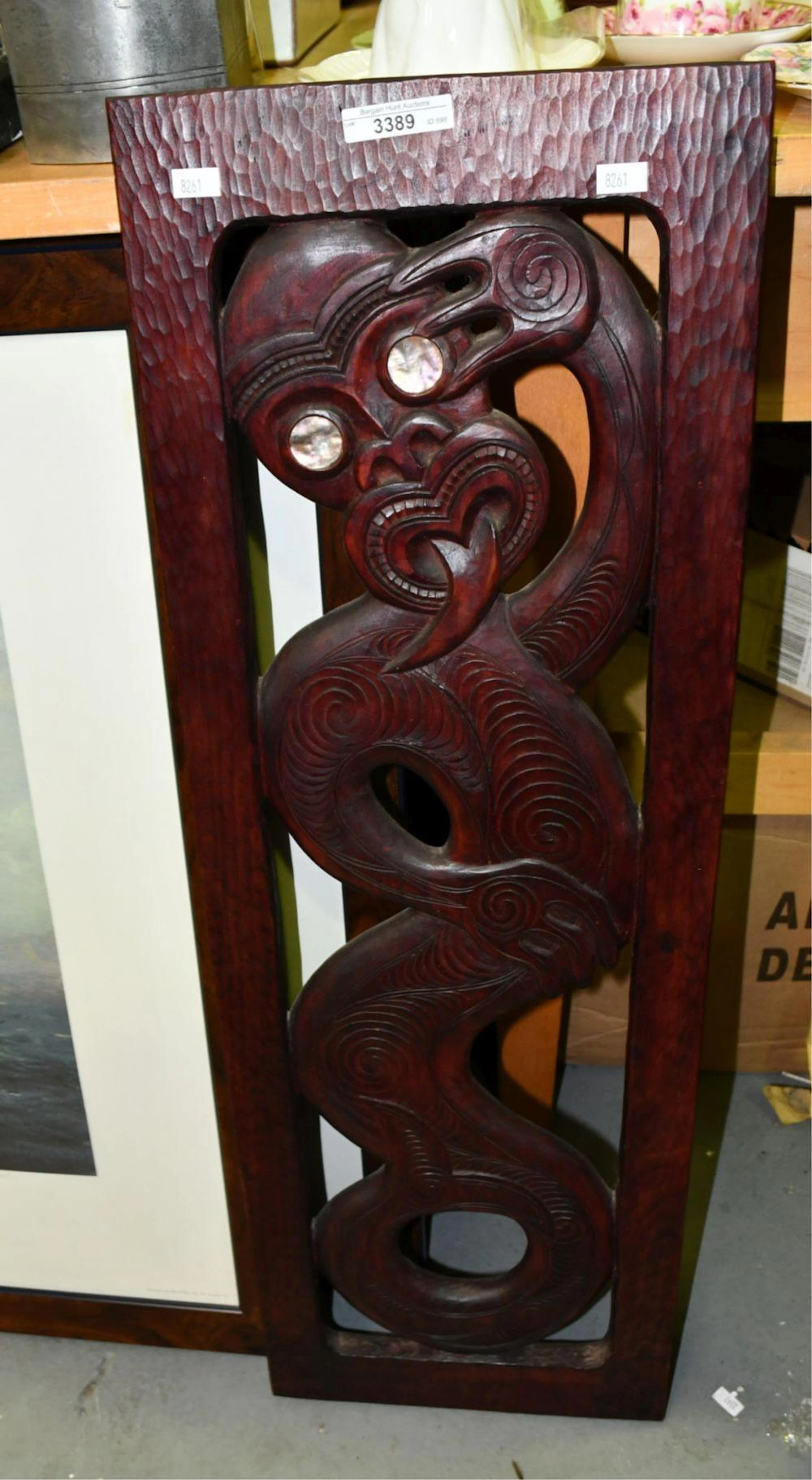 Large New Zealand Maori hardwood carved figural
