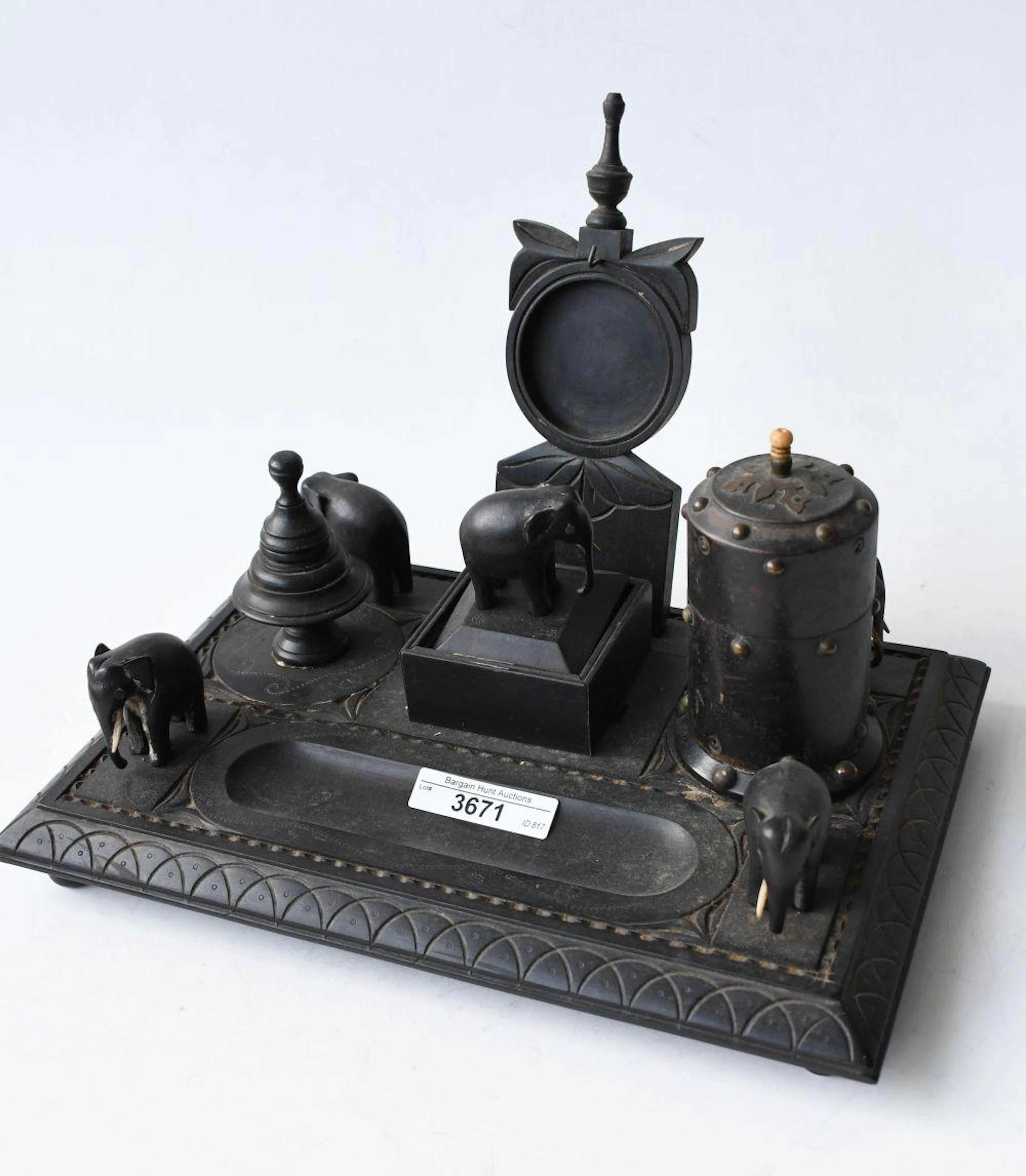 Vintage carved ebony desk stand,