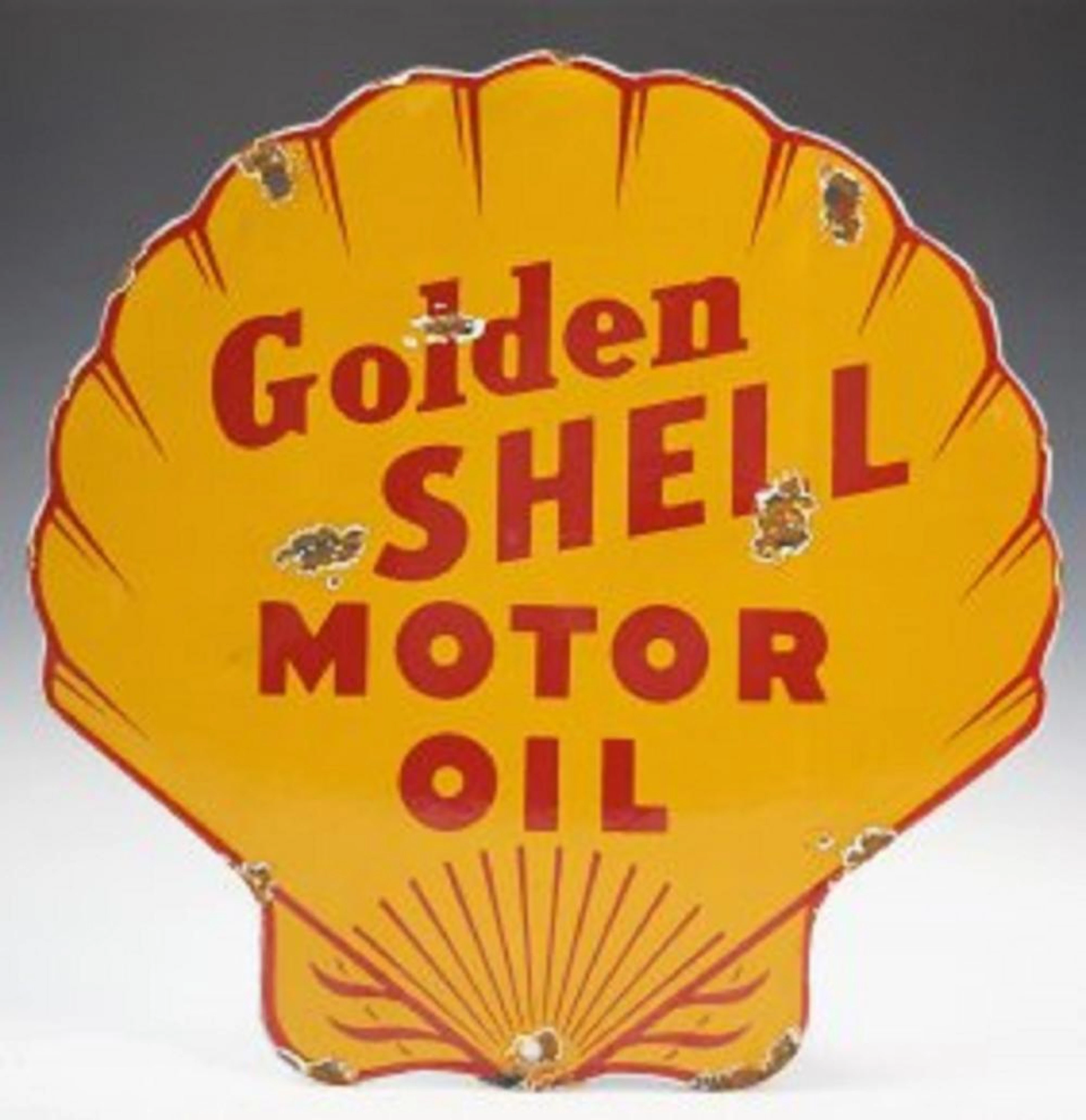 Vintage Golden Shell Porcelain Sign