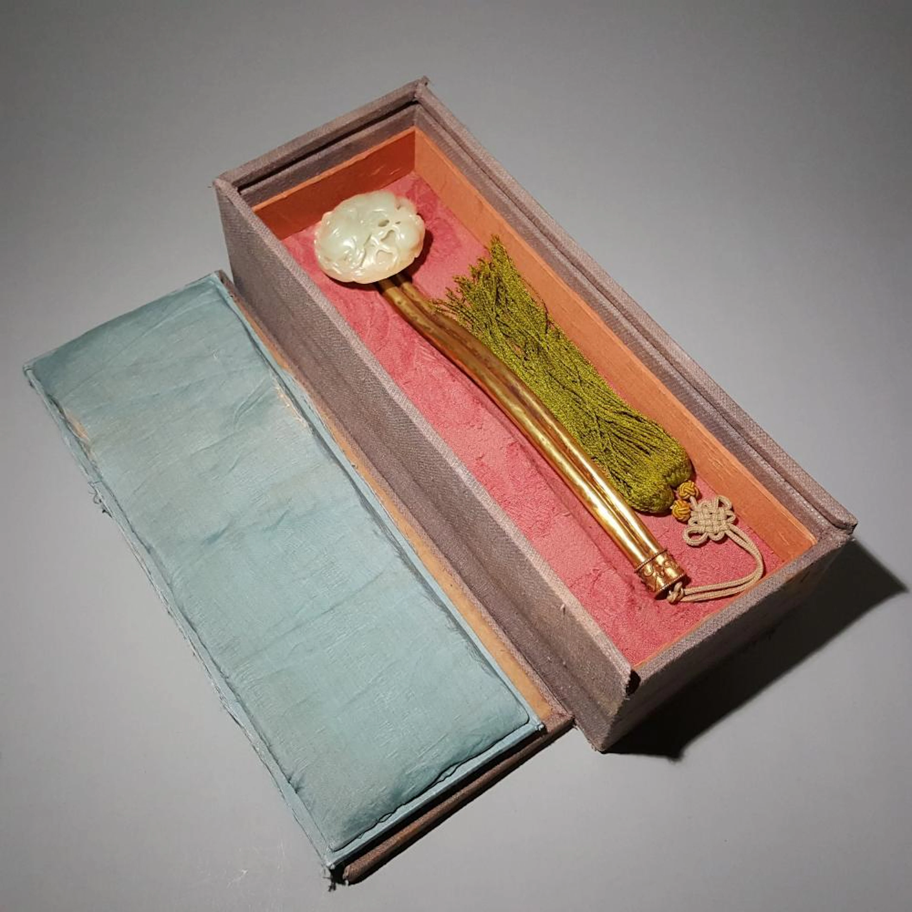 A SILVER GILDING HETIAN JADE RUYI SCEPTER
