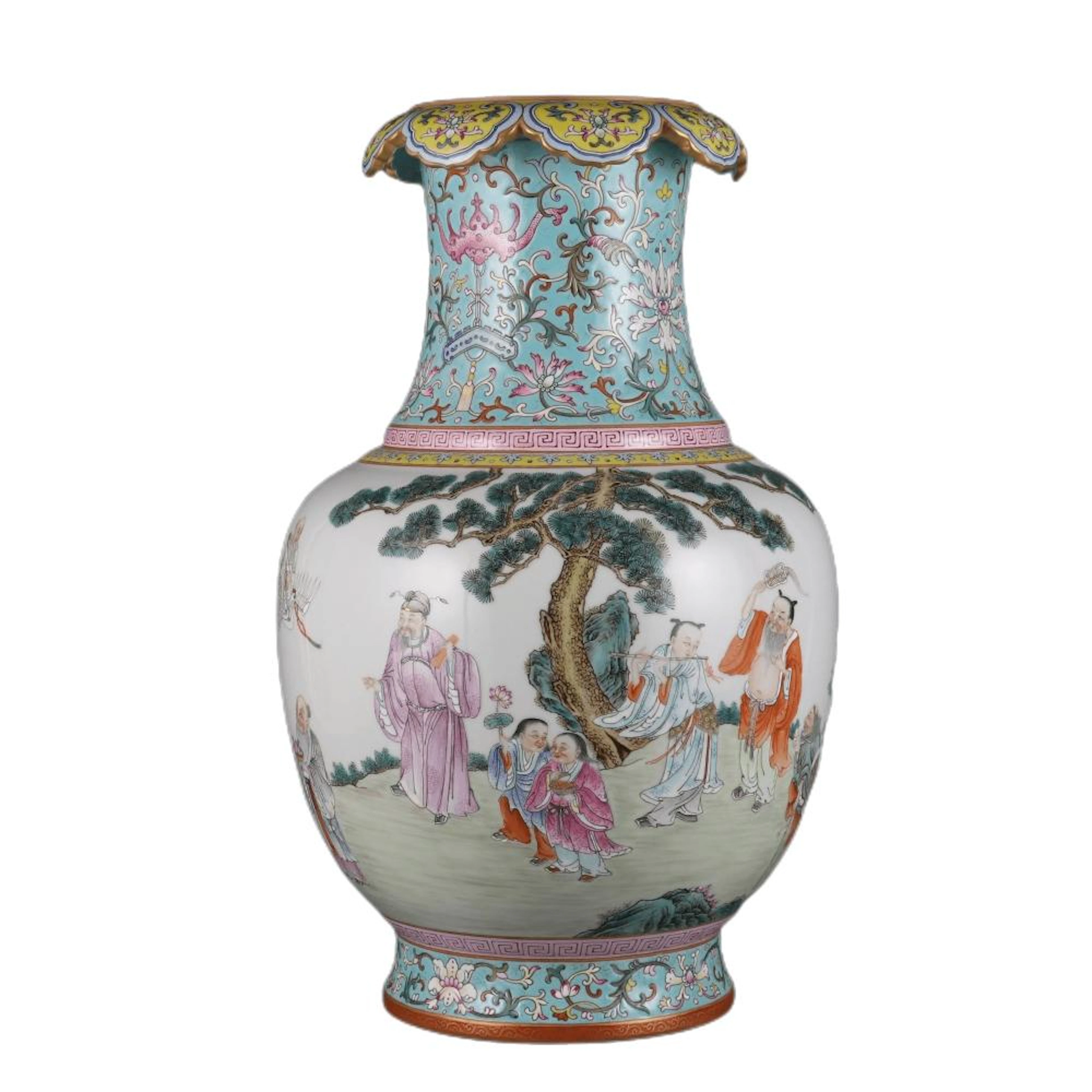 A Yangcai Glaze Figure Dish-Top Vase