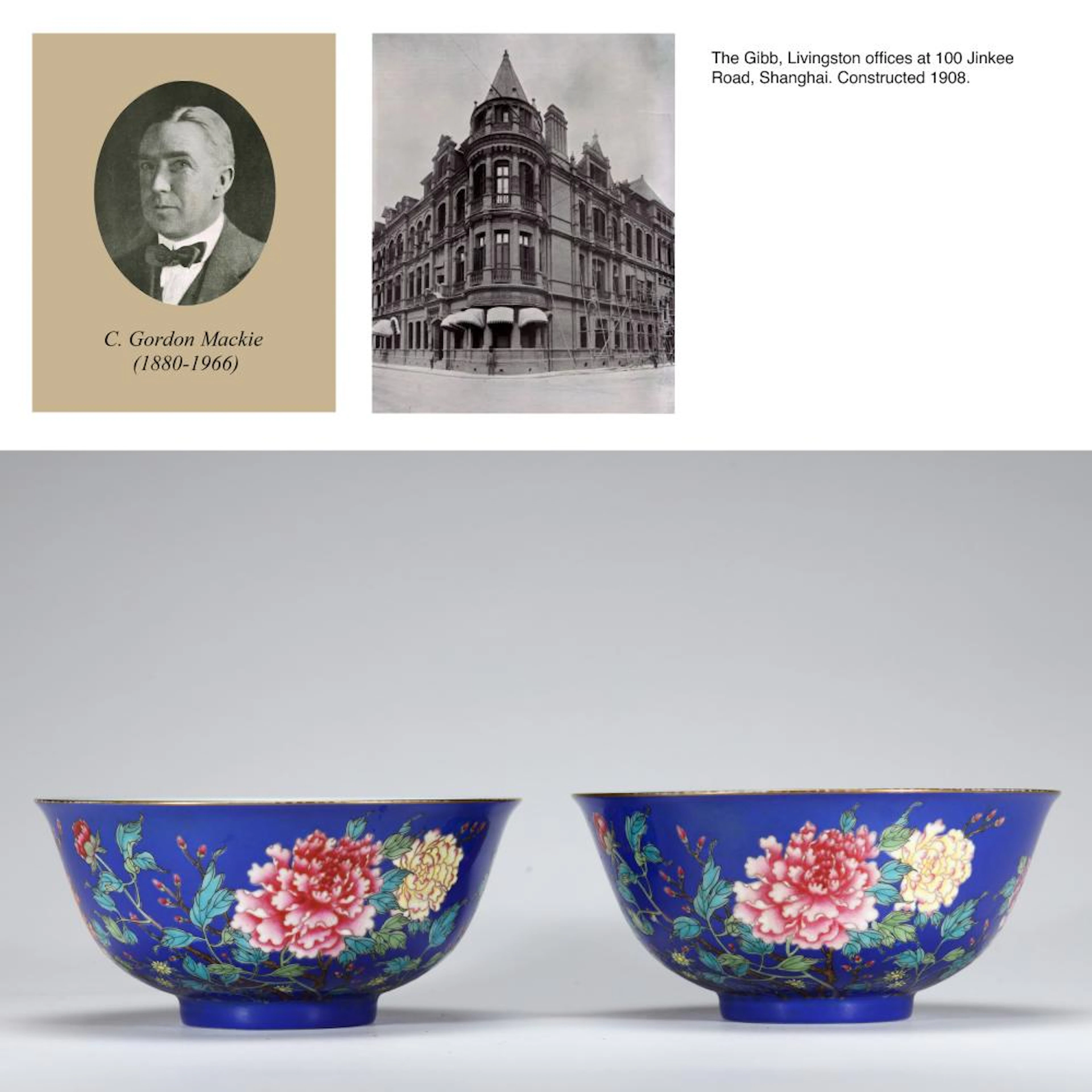 A PAIR OF BLUE GROUND FALANGCAI PEONY POND BOWLS
