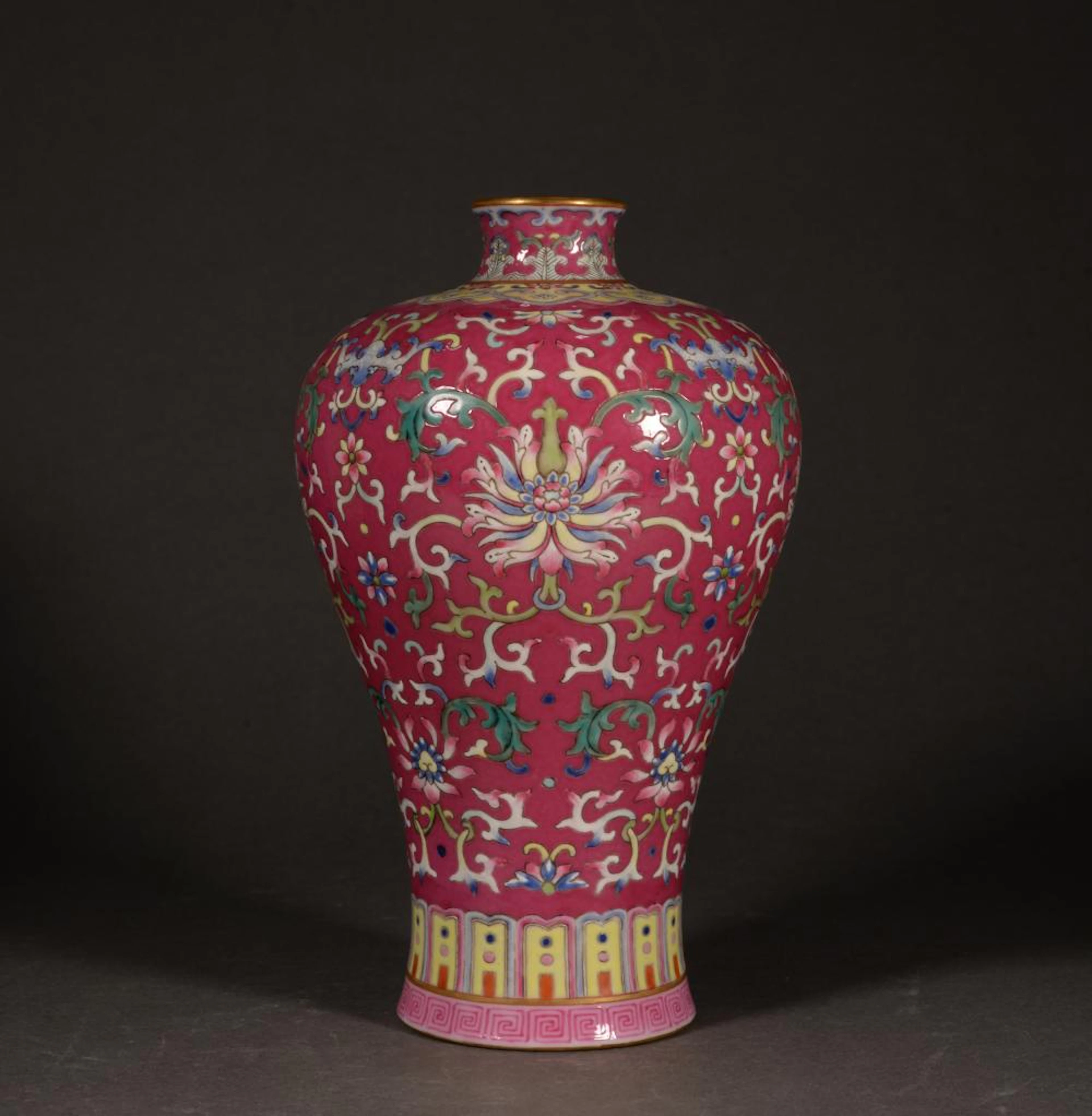 A CARMINE GROUND YANGCAI GLAZED FLOWER PLUM BLOSSOM VASE