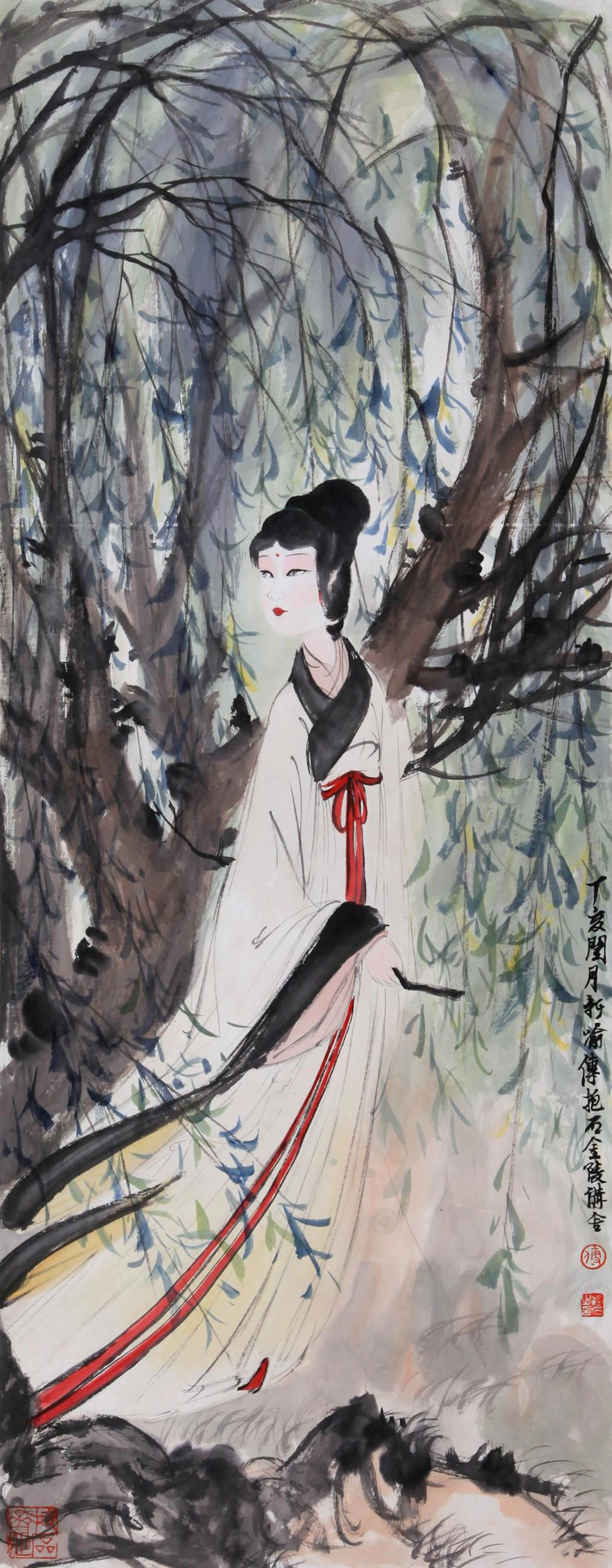 FU BAOSHI, ATTRIBUTED TO, FEMALE SERVANT UNDER WILLOW SHADOW