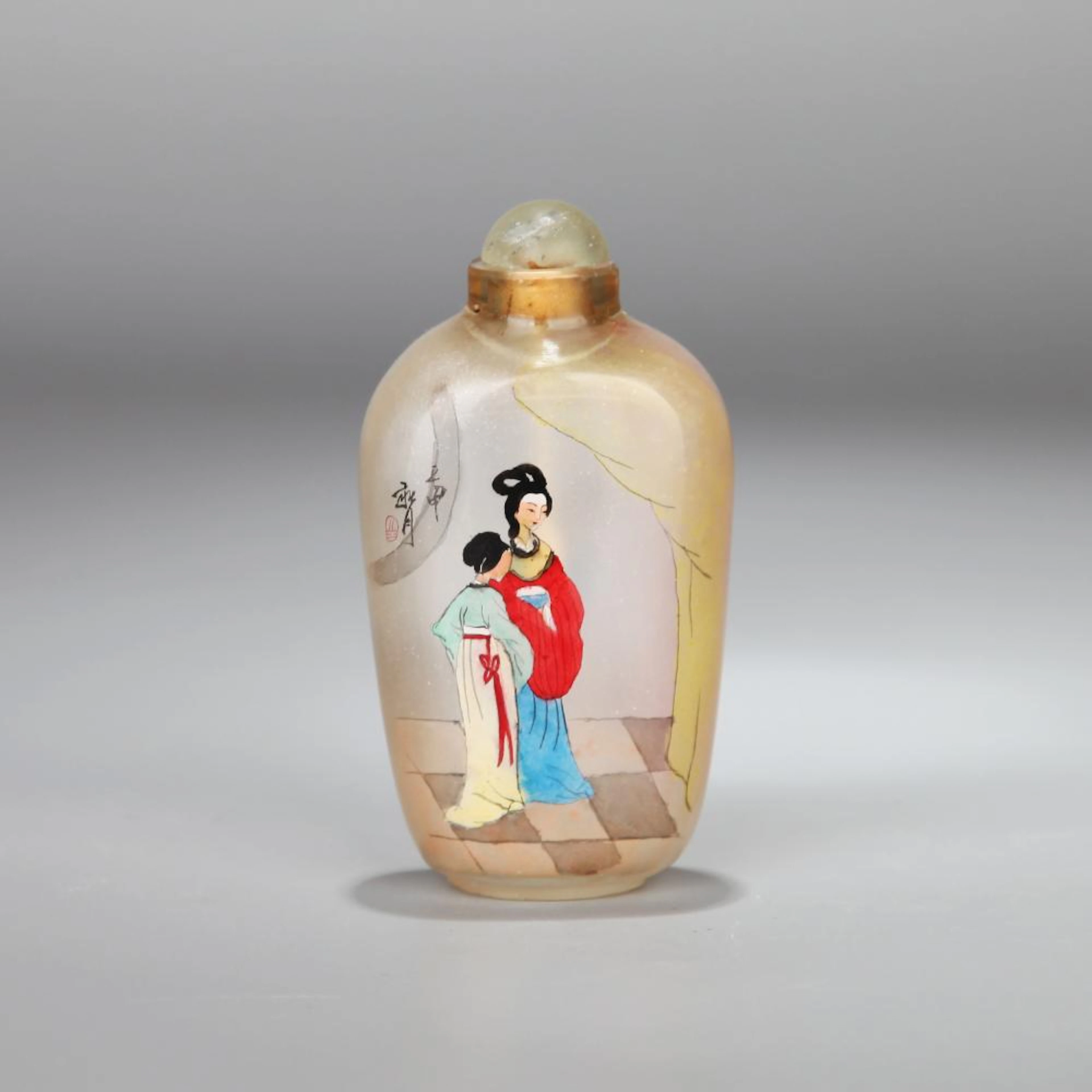 GLASSWARE FIGURE AND STORY SNUFF BOTTLE