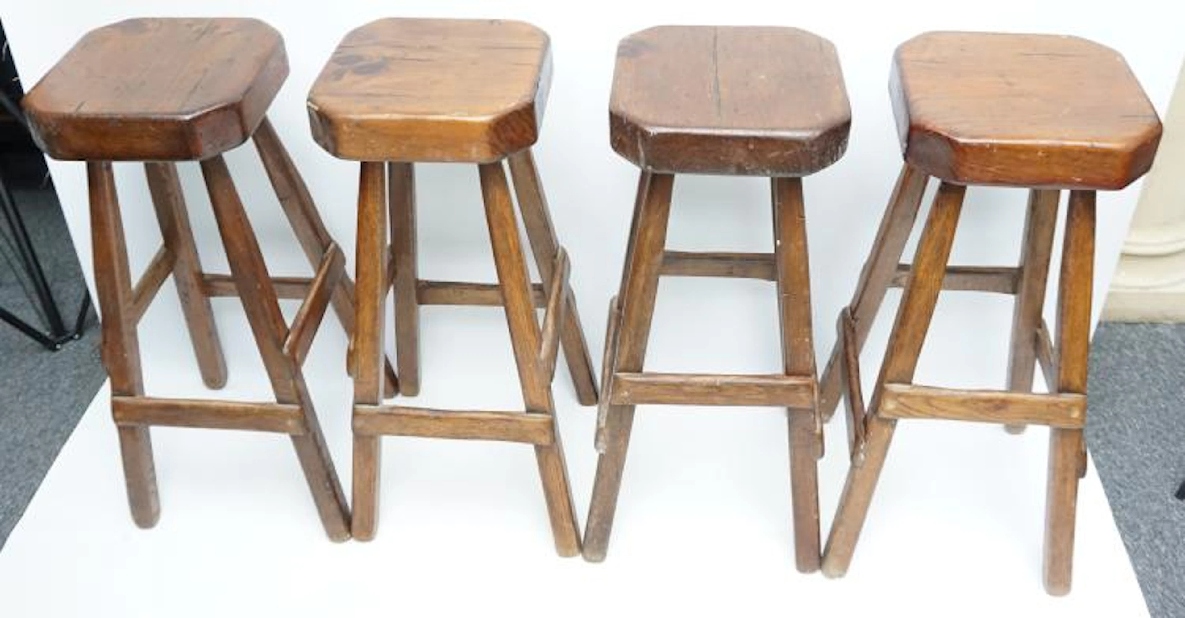 4 VINTAGE COUNTRY PINE BARSTOOLS