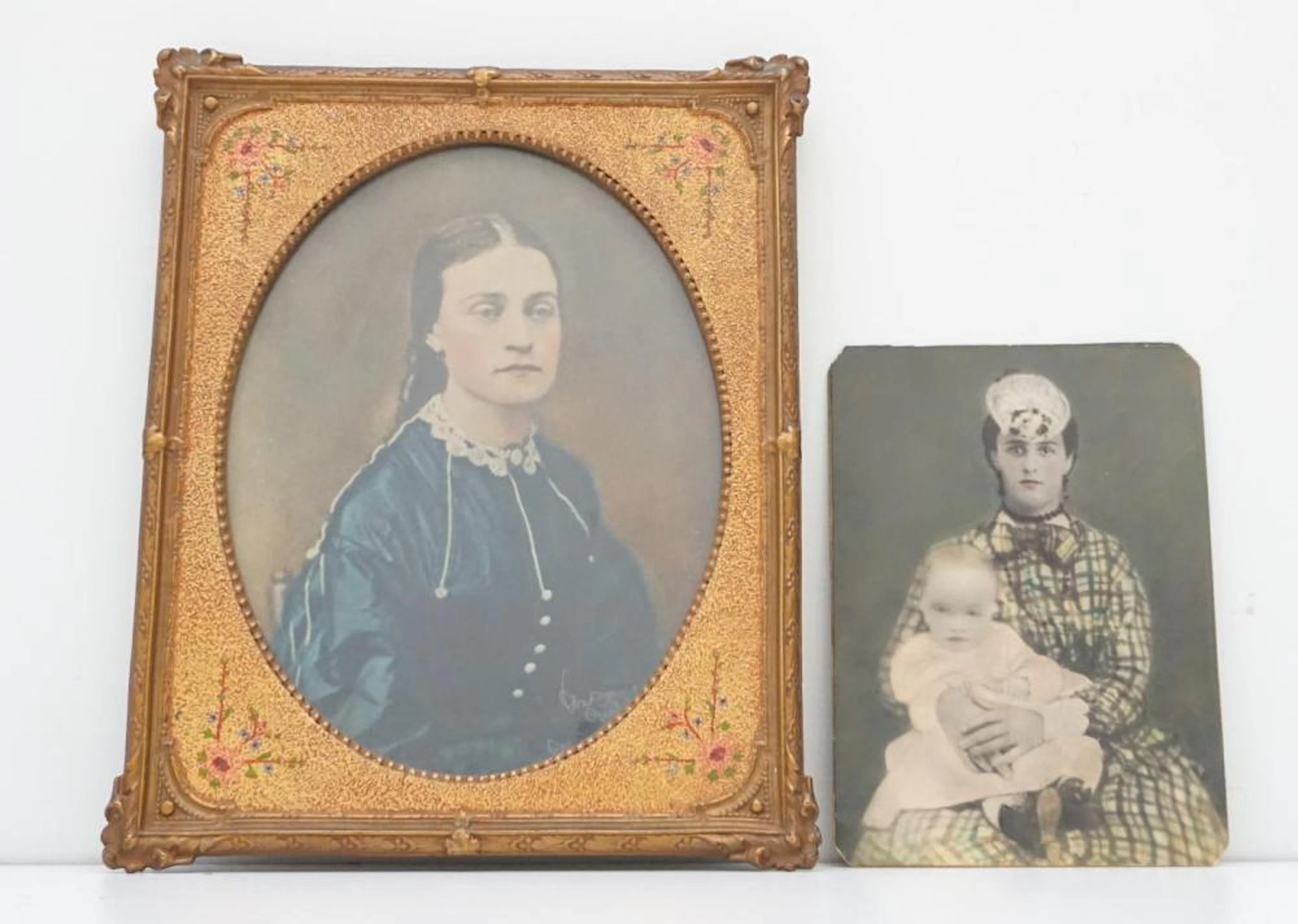 2 ANTIQUE 19th c HAND TINTED PHOTOGRAPHS