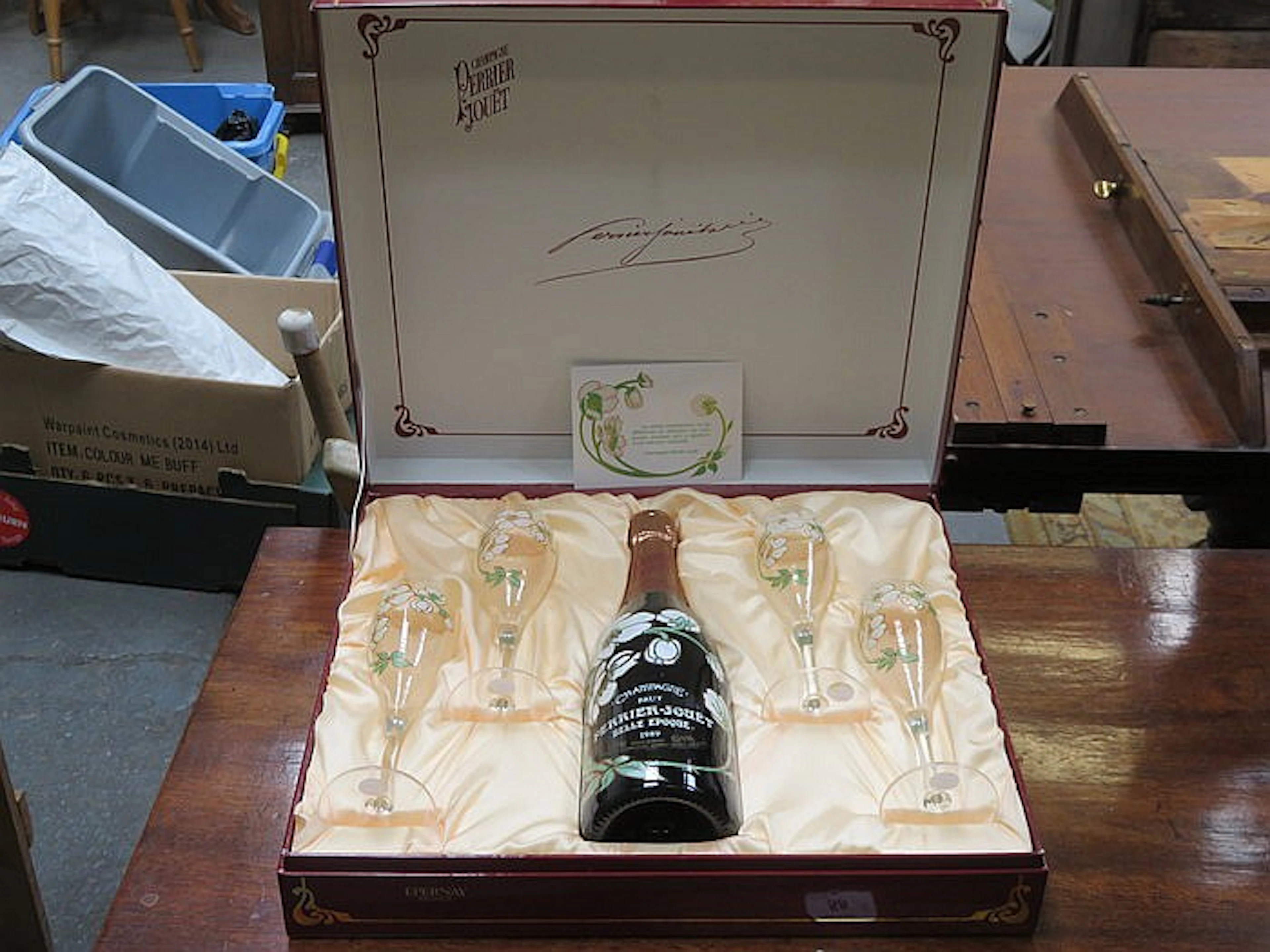 BOXED PERRIER-JOUET BELLE EPOQUE 1989 CHAMPAGNE AND FLUTES