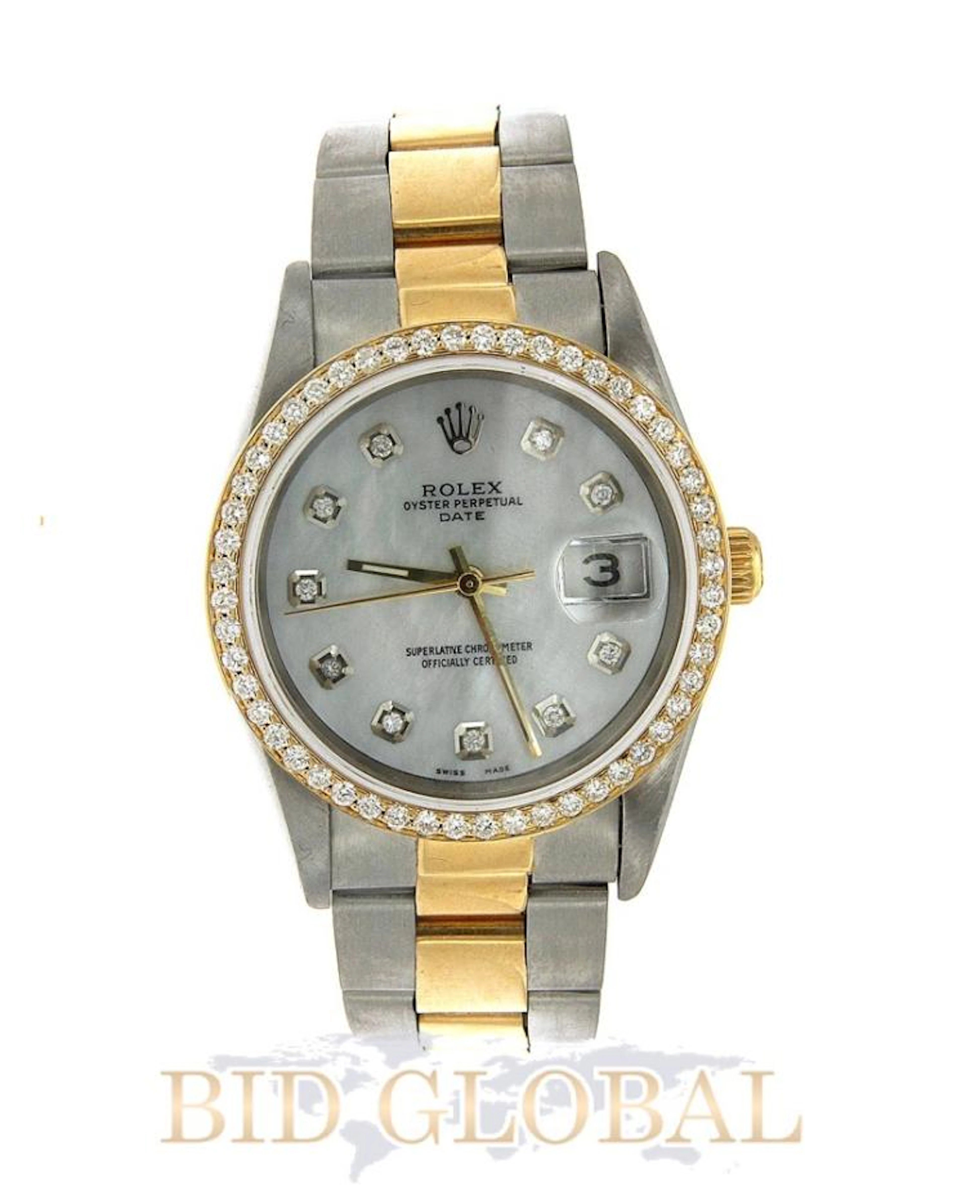 Two Tone Rolex Date with Diamond Bezel. Appraised Value: $17,000