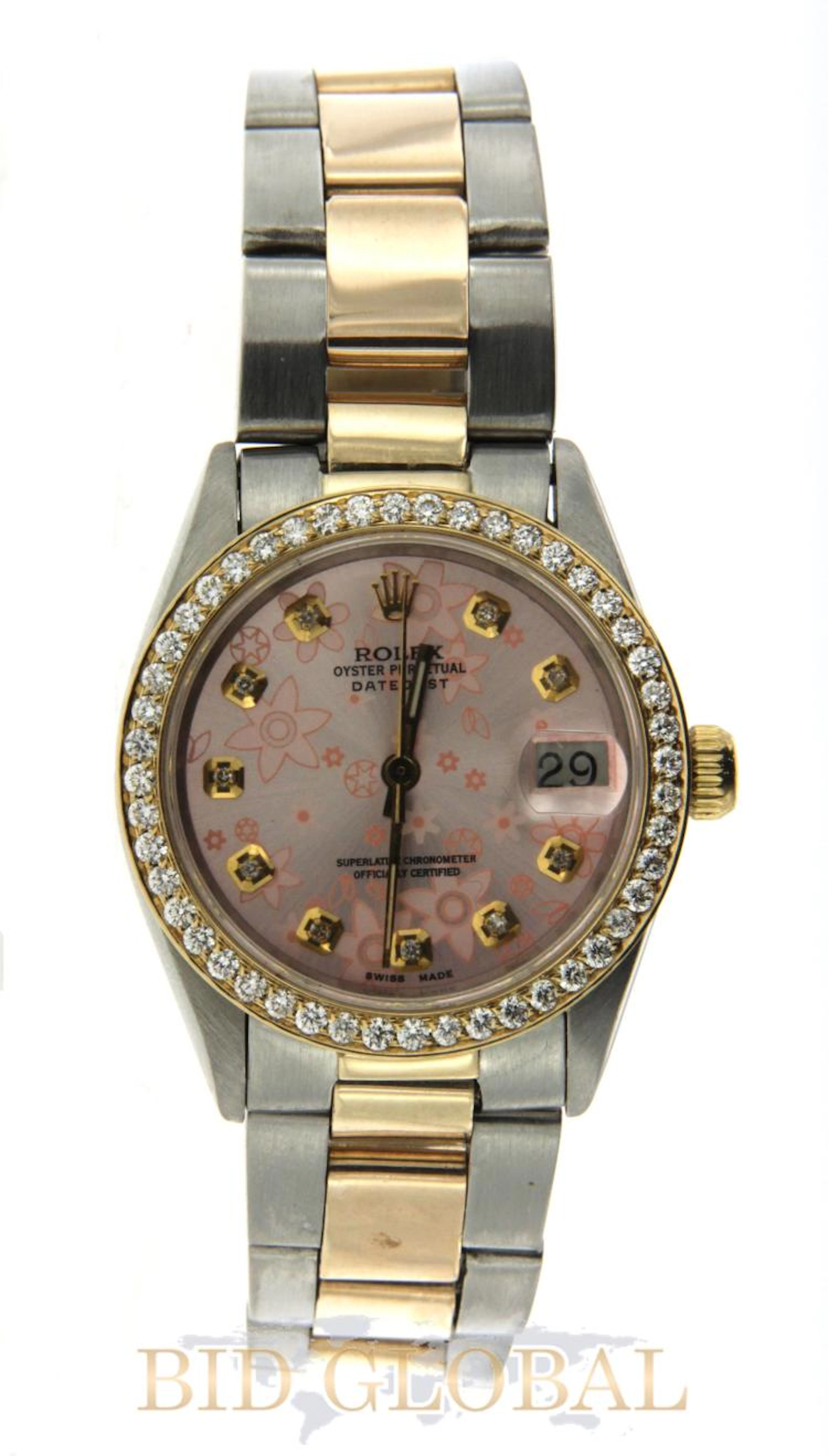 MidSize Two Tone Ladies Rolex with Pink Floral Motif. Appraised Value: $22,000