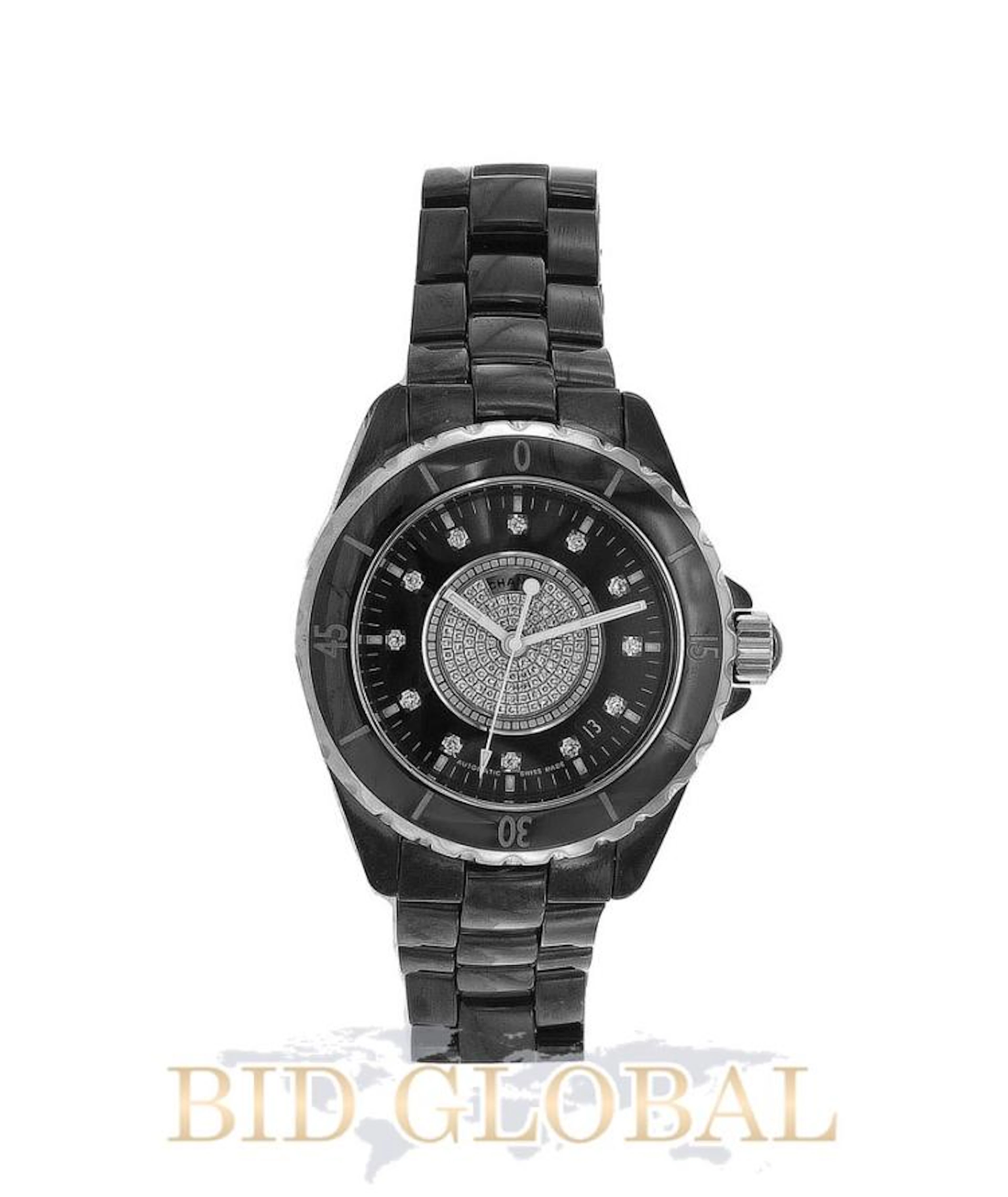 Ladies Black Ceramic Chanel J12 With Factory Pave Diamond Dial. Appraised Value: $36,000