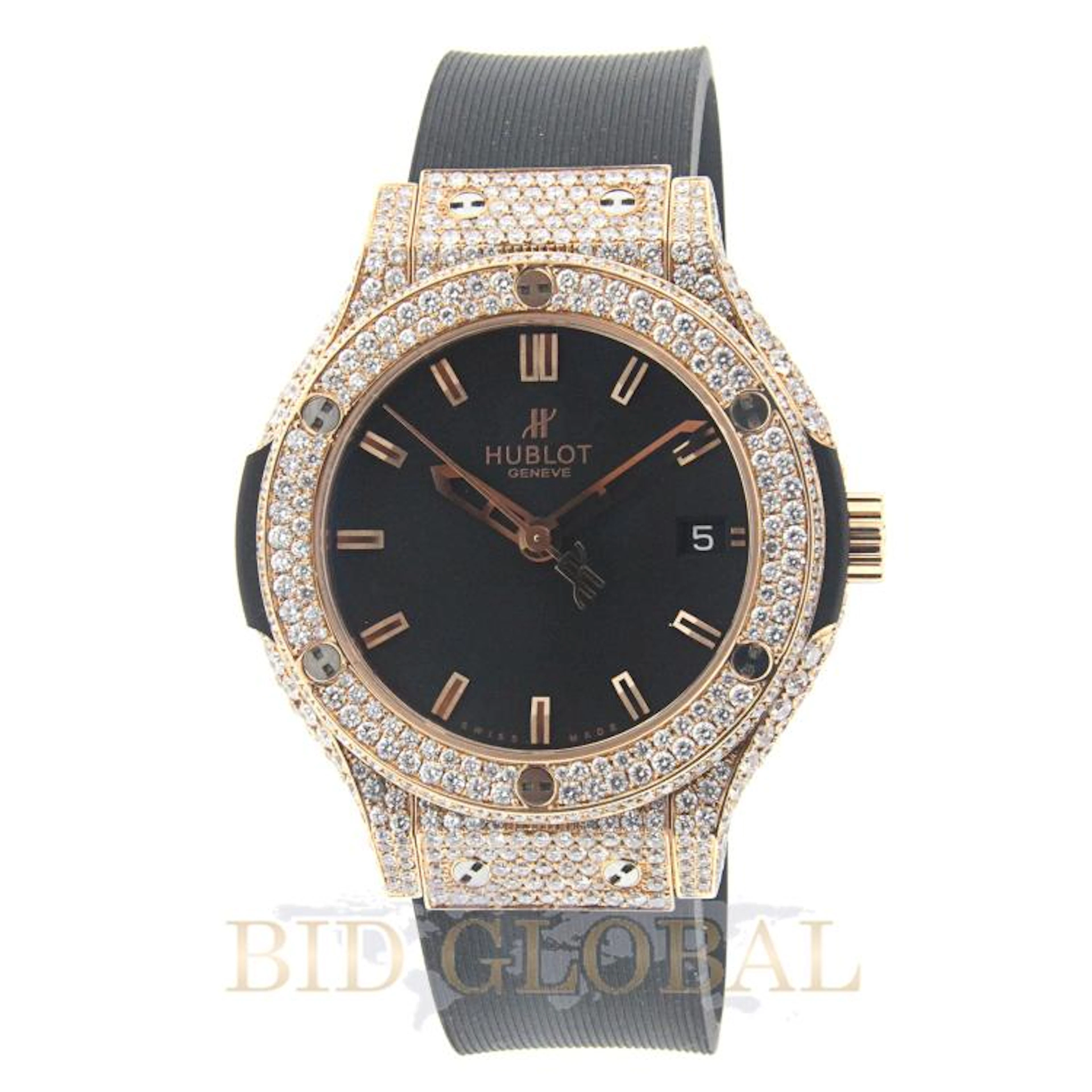 Gold 7.75ct 38 Unisex Custom Designed Hublot Classic Fussion 38mm Red Gold with Diamonds. Appraisal Value: $30,600