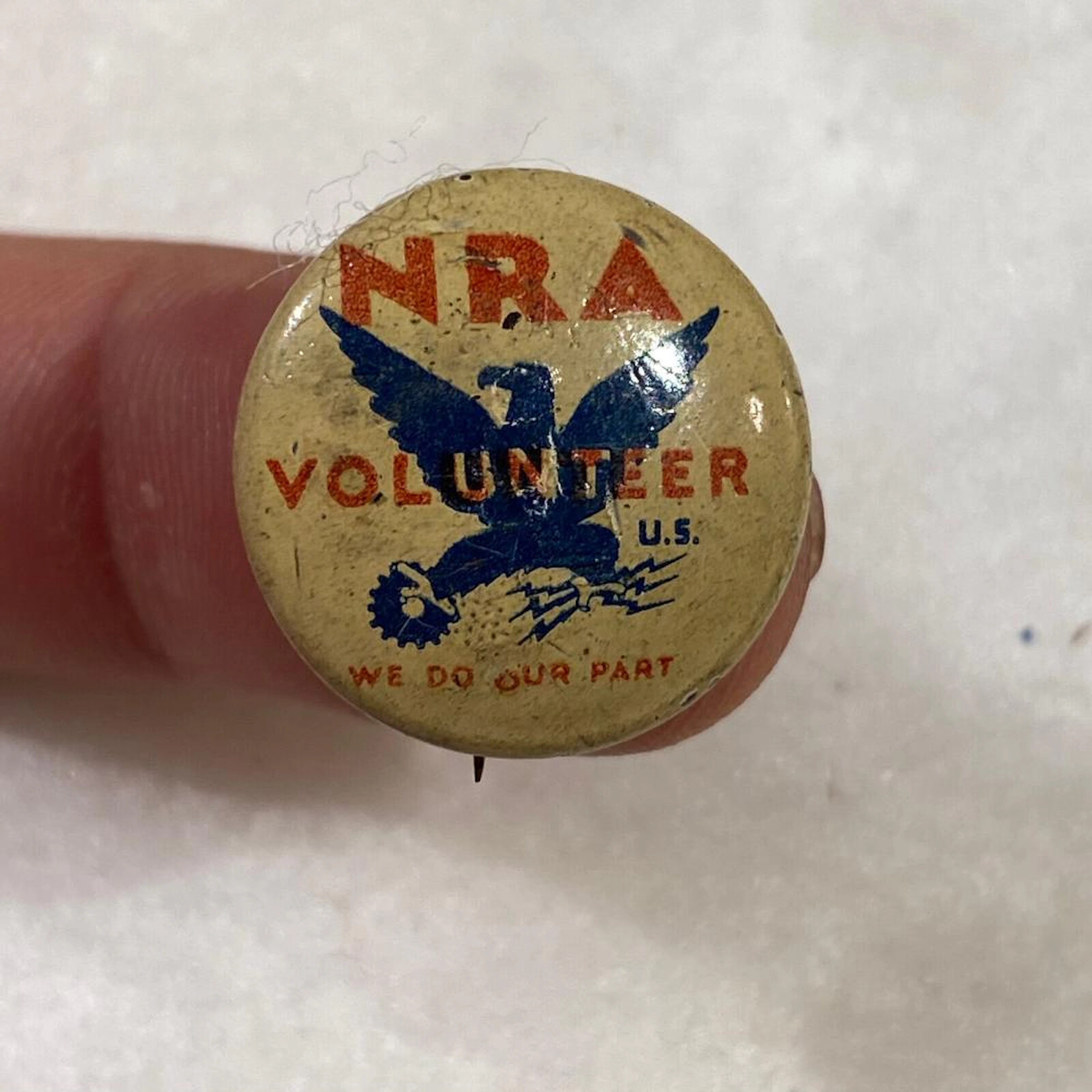 ational Recovery Administration NRA Volunteer Pin back button historic