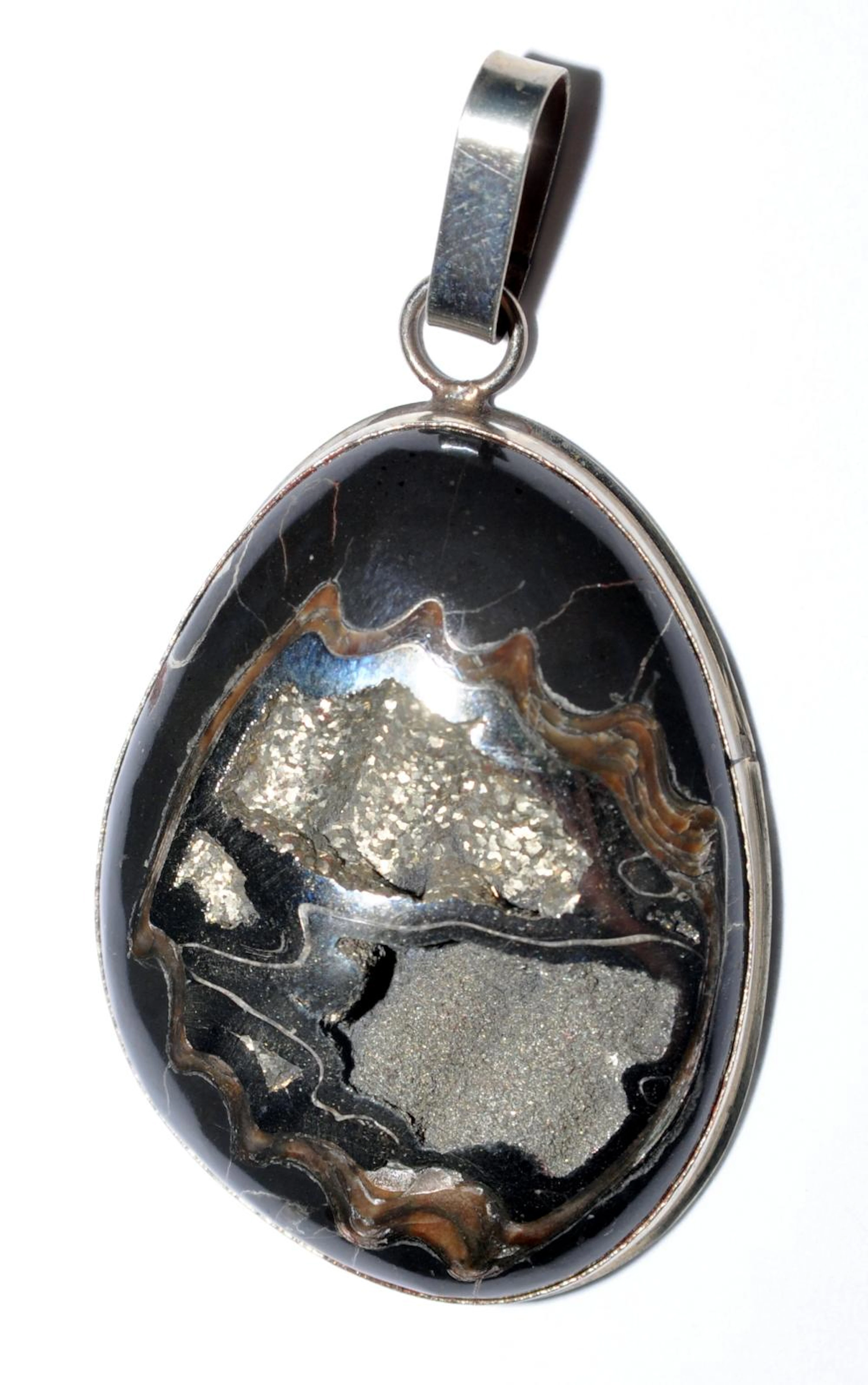 Sterling pyritized ammonite pendant