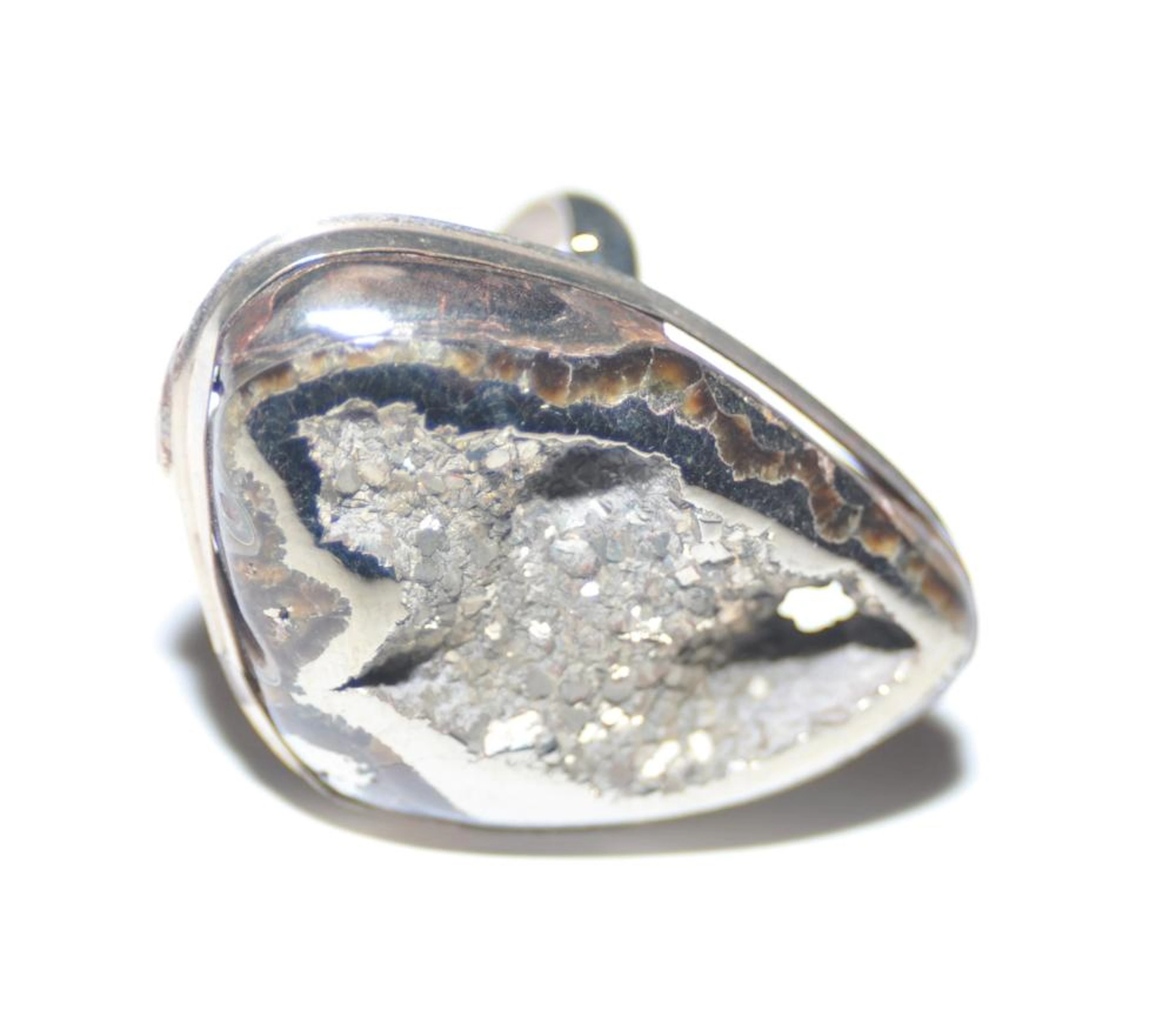 Sterling pyritized ammonite ring