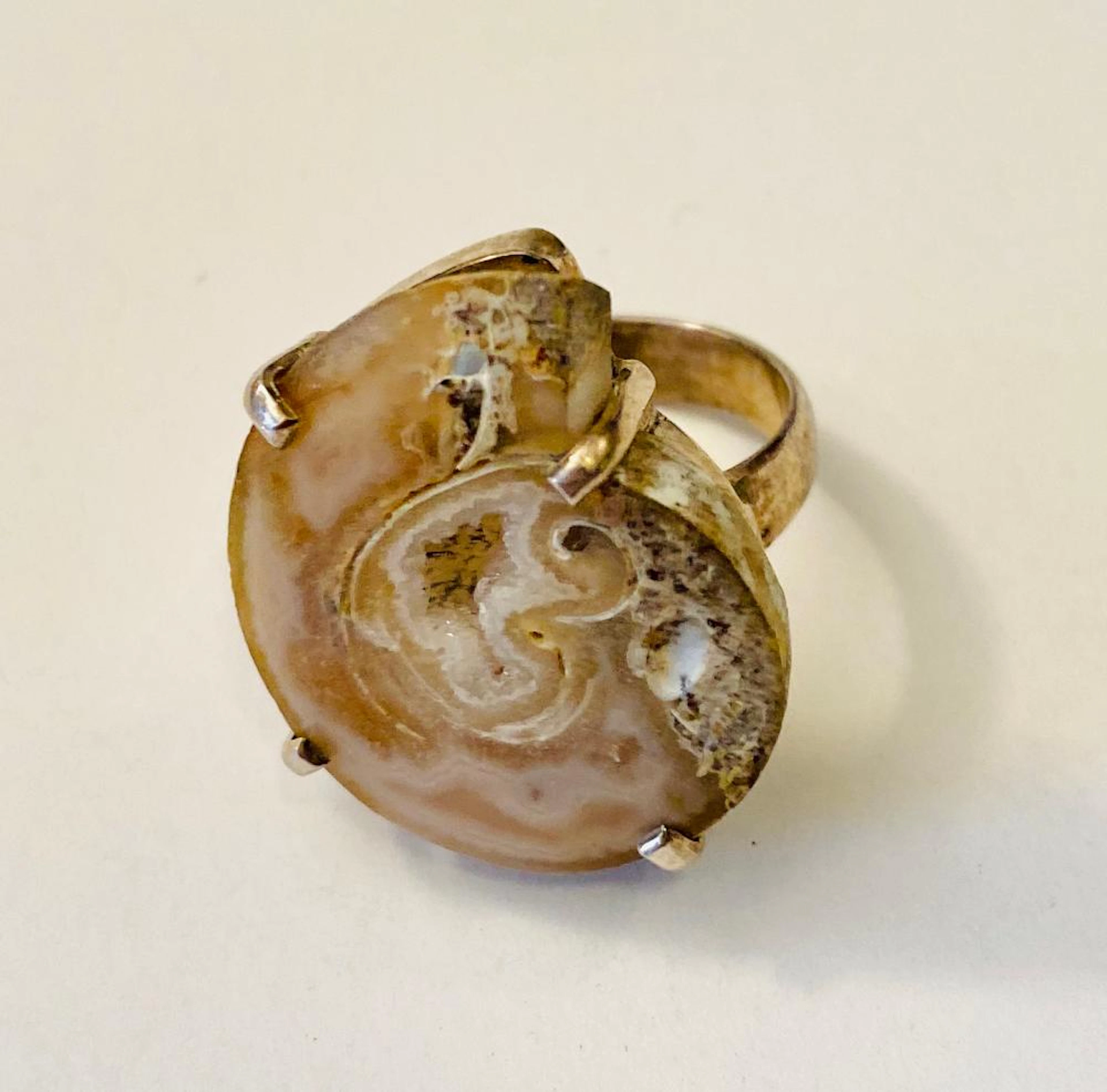 Fossil ammonite druzy sterling ring