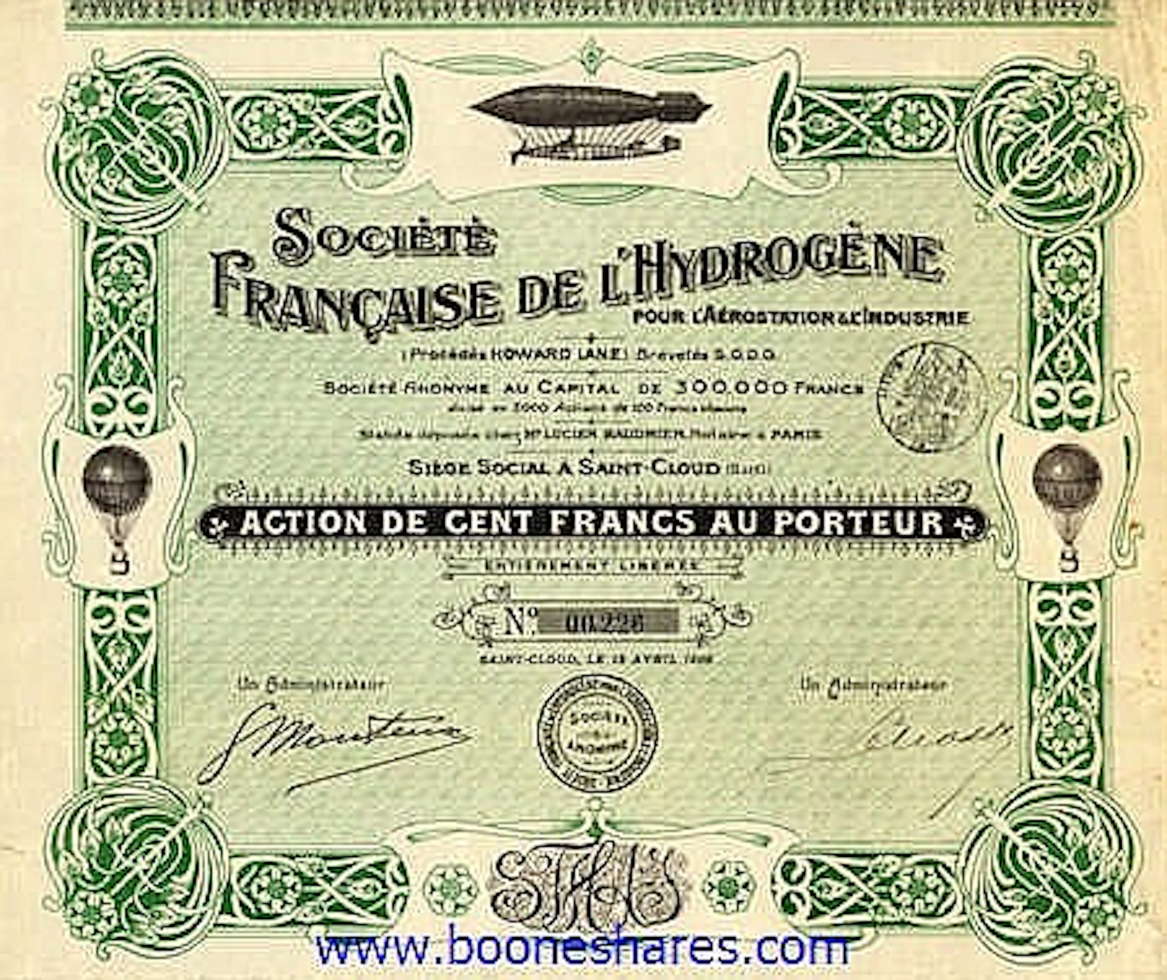 HYDROGENE POUR L'AEROSTATION ET L'INDUSTRIE, SOC. FCSE. DE L'
