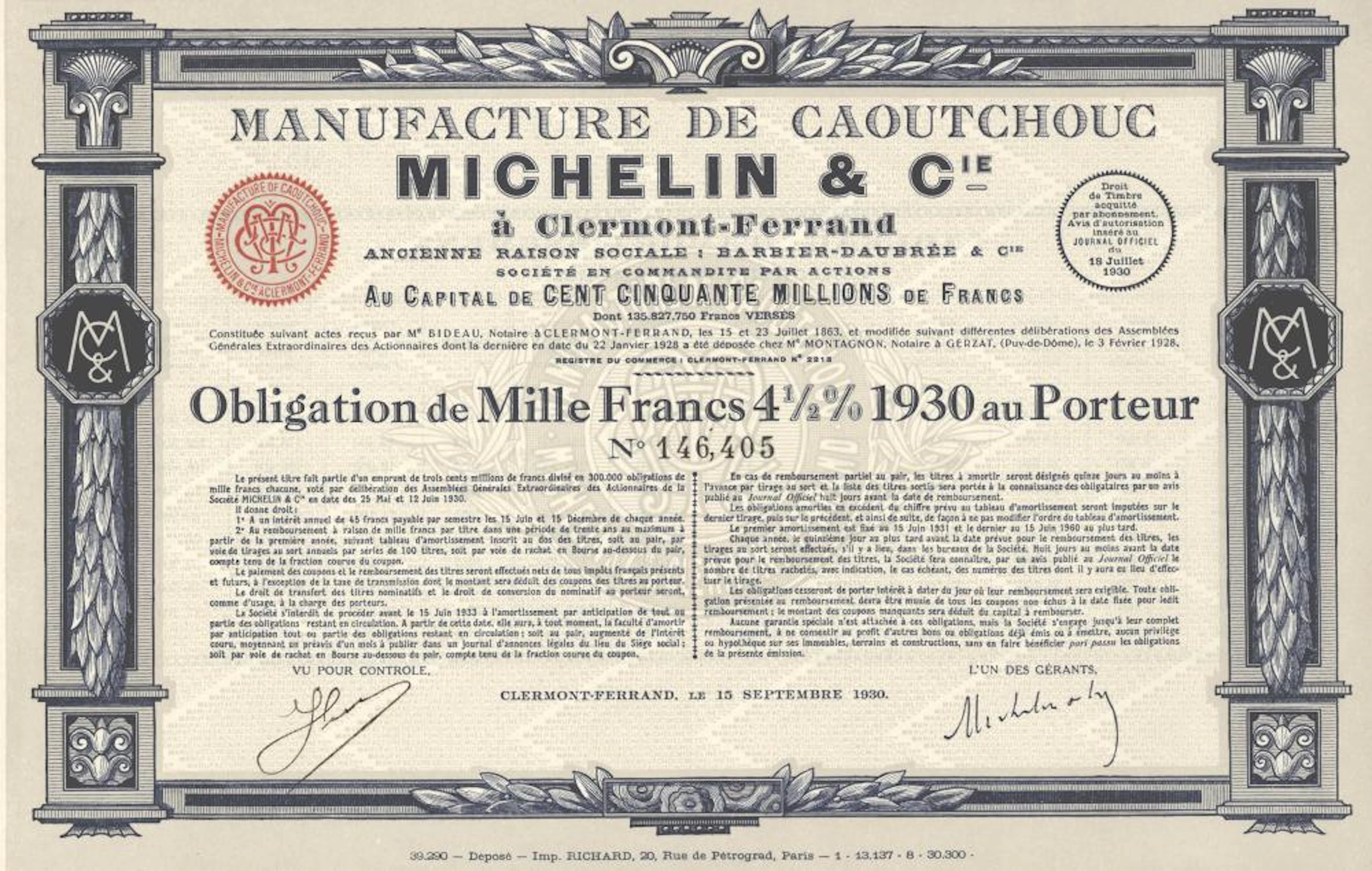 MANUFACTURE DE CAOUTCHOUC MICHELIN & CIE.