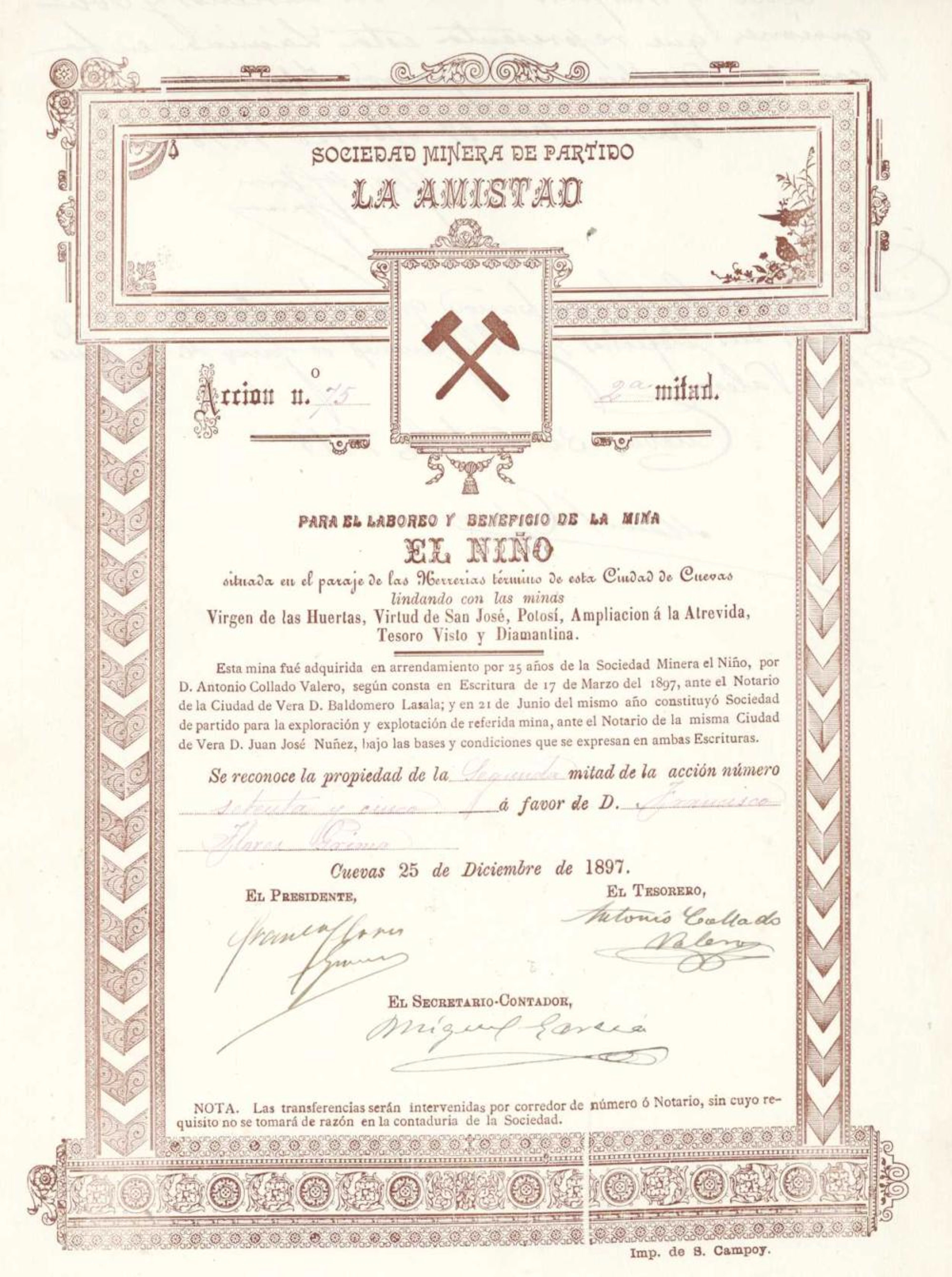 LA AMISTAD, SOC. MINERA DE PARTIDO