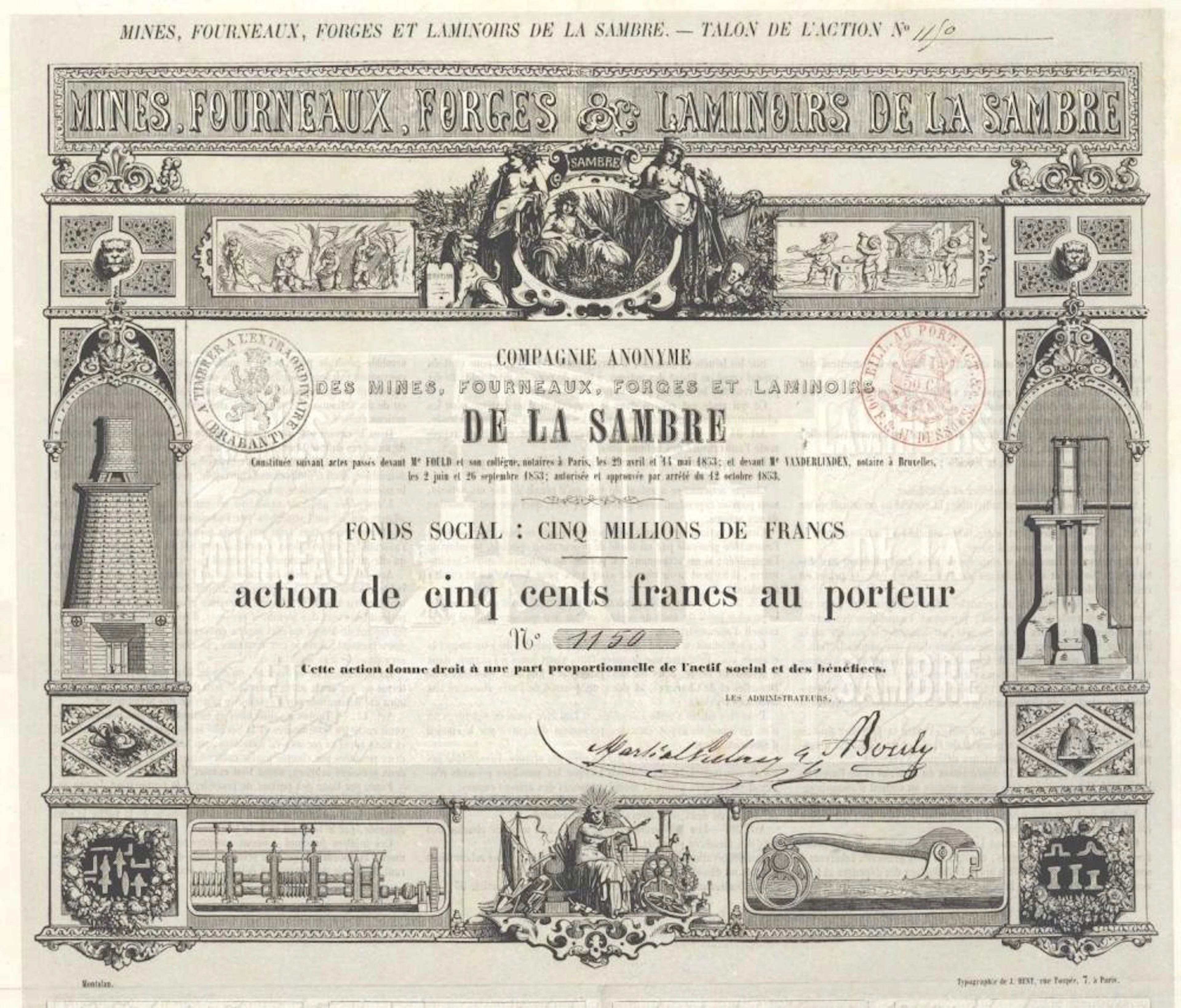 MINES, FOURNEAUX, FORGES ET LAMINOIRS DE LA SAMBRE, CIE. AN. DES