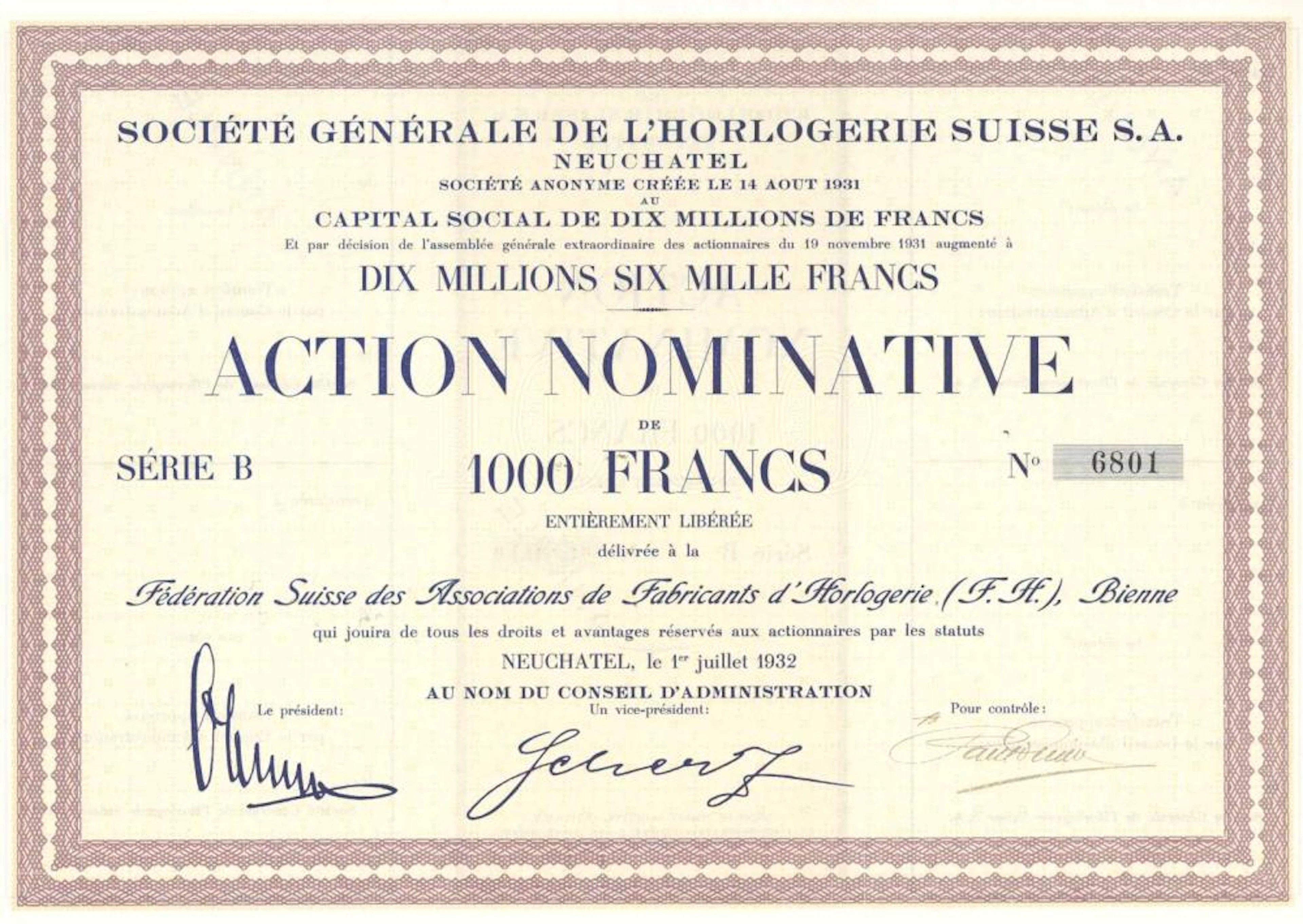 HORLOGERIE SUISSE, SOC. GENERALE DE L'