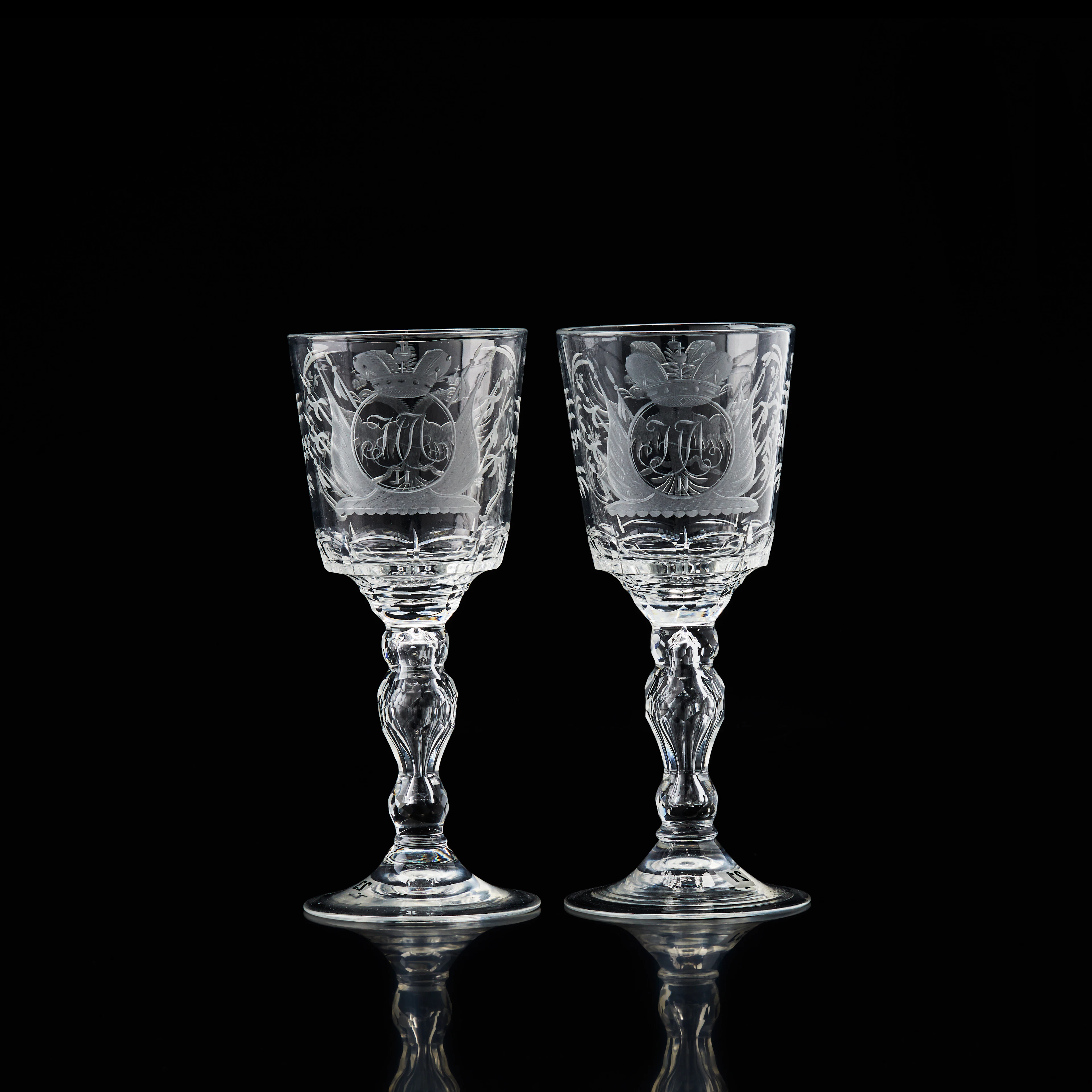 A pair of Russian palace wine goblets