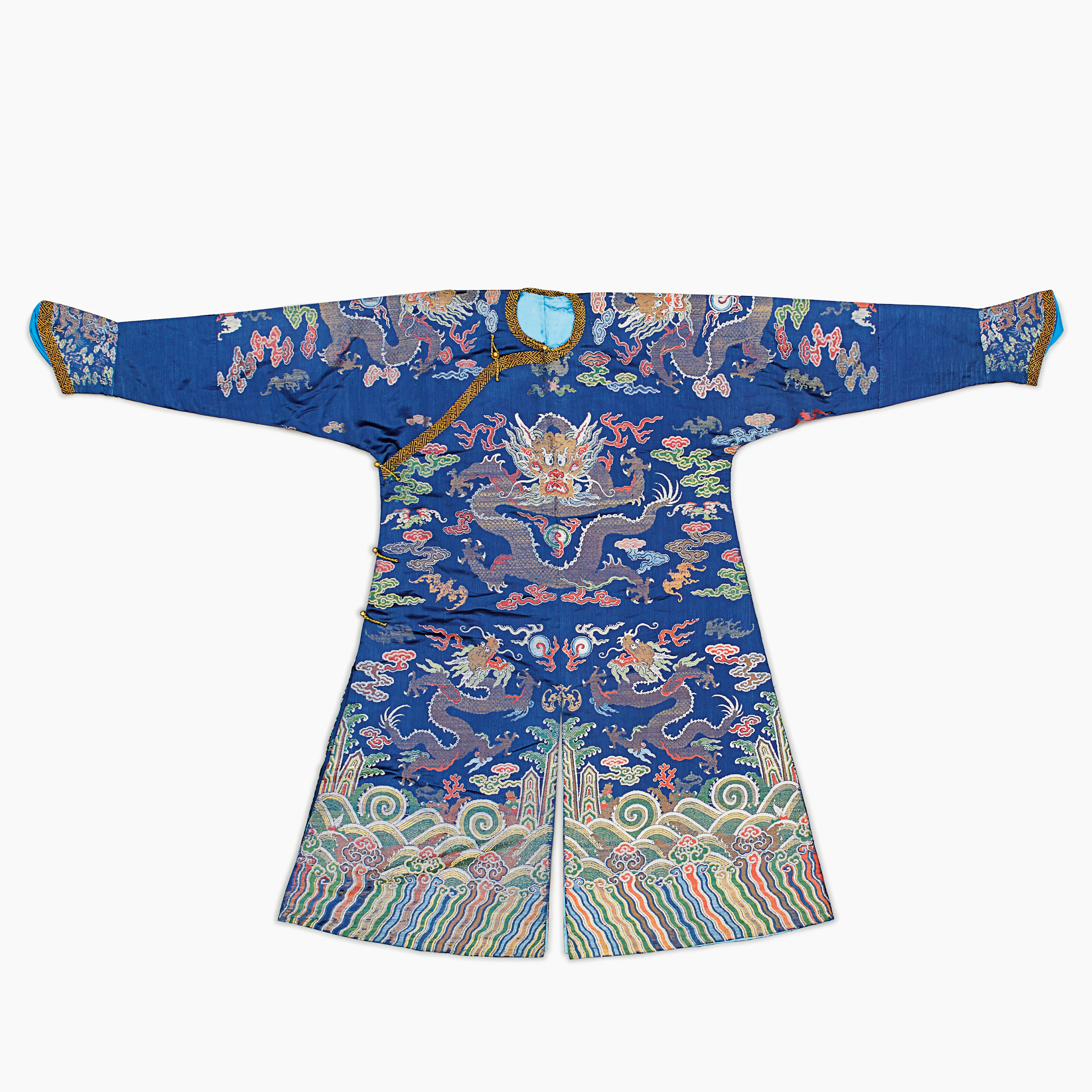 A Chinese Blue Silk Dragon Robe (Jifu)