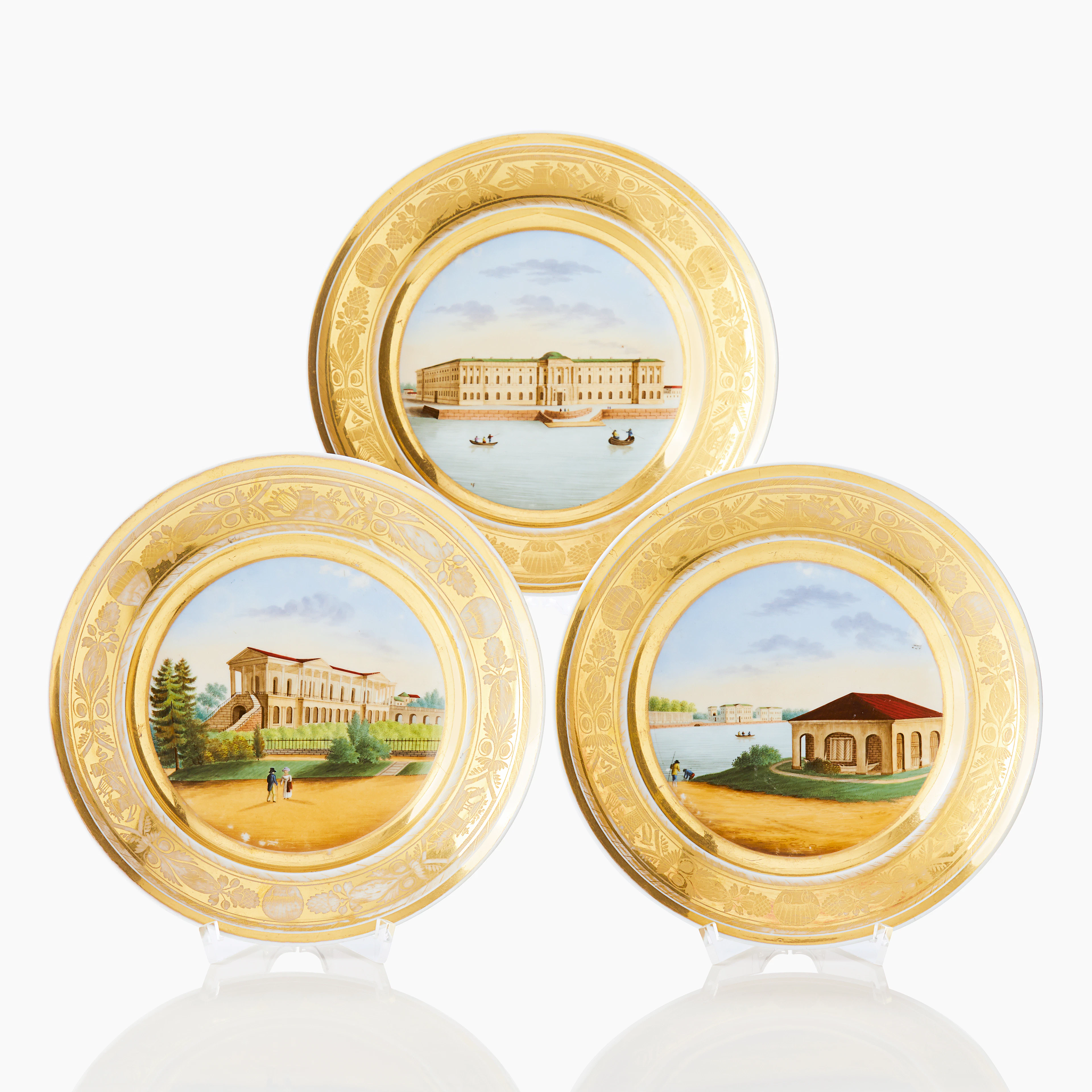 A set of three Russian porcelain plates