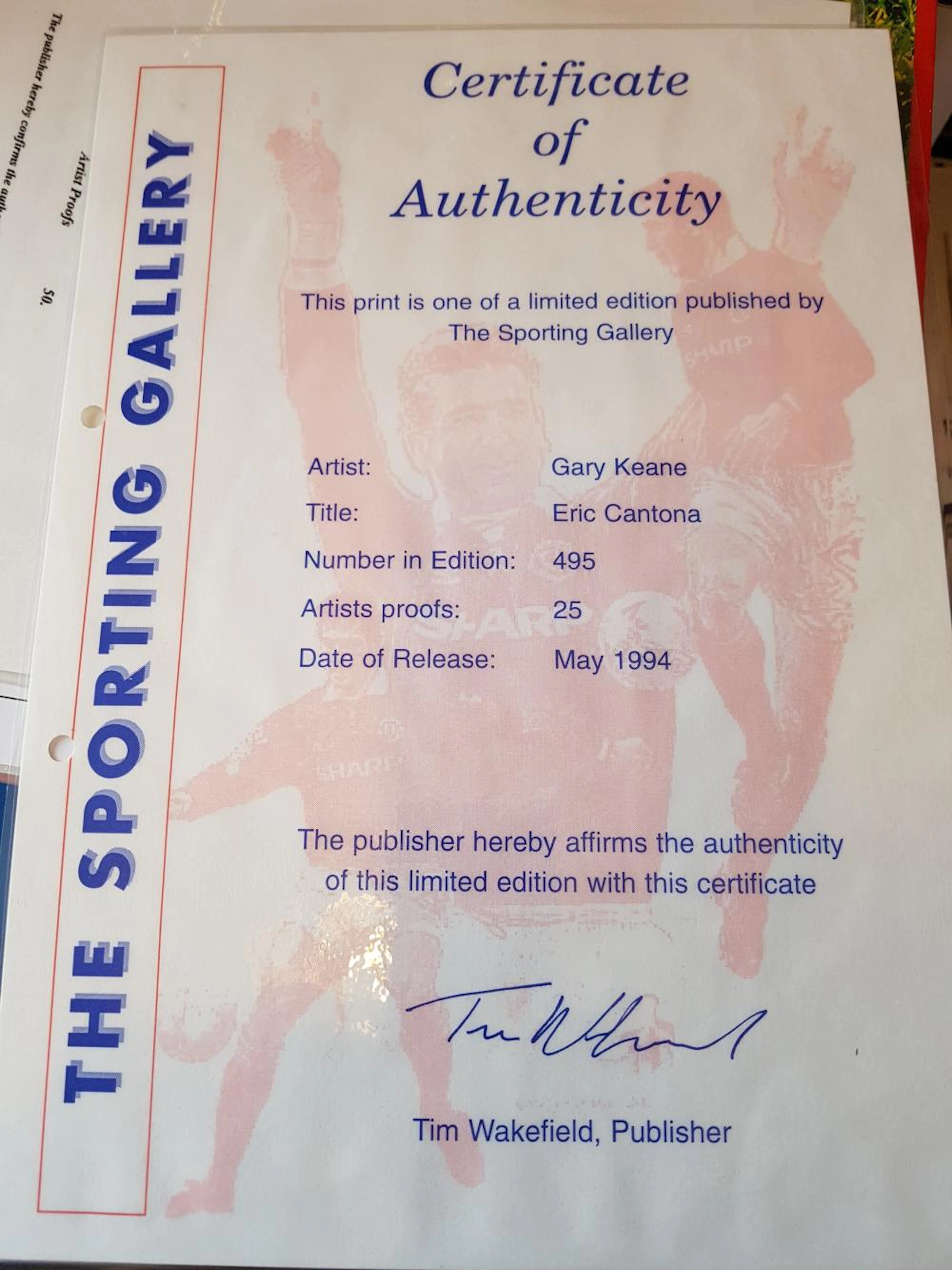 Lot 472 - Signed & framed 1994 print of LEGEND Eric Cantona (PFA...