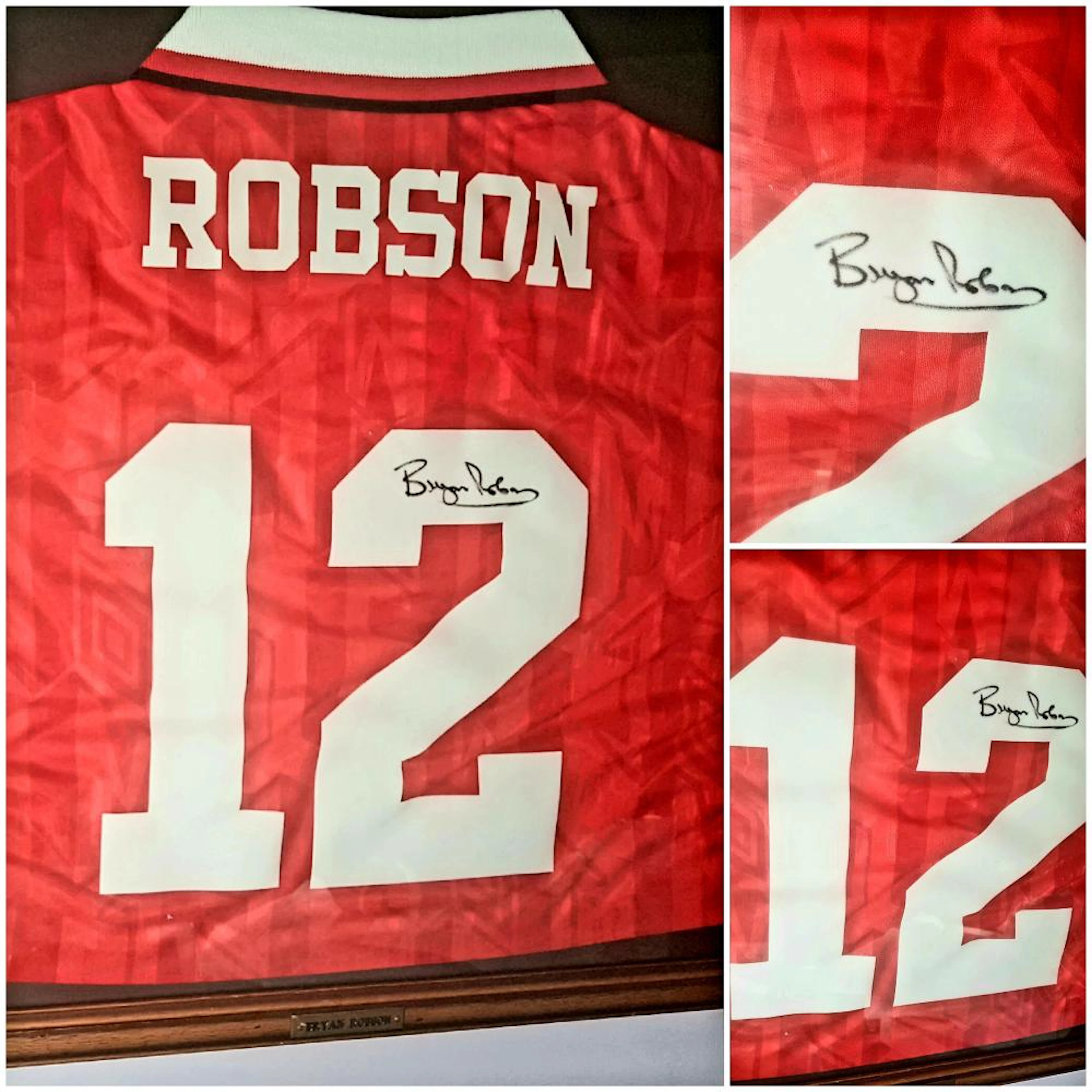 Lot 2 - Framed & Signed Manchester United No 12 Shirt, of Legend Bryan Robson.
