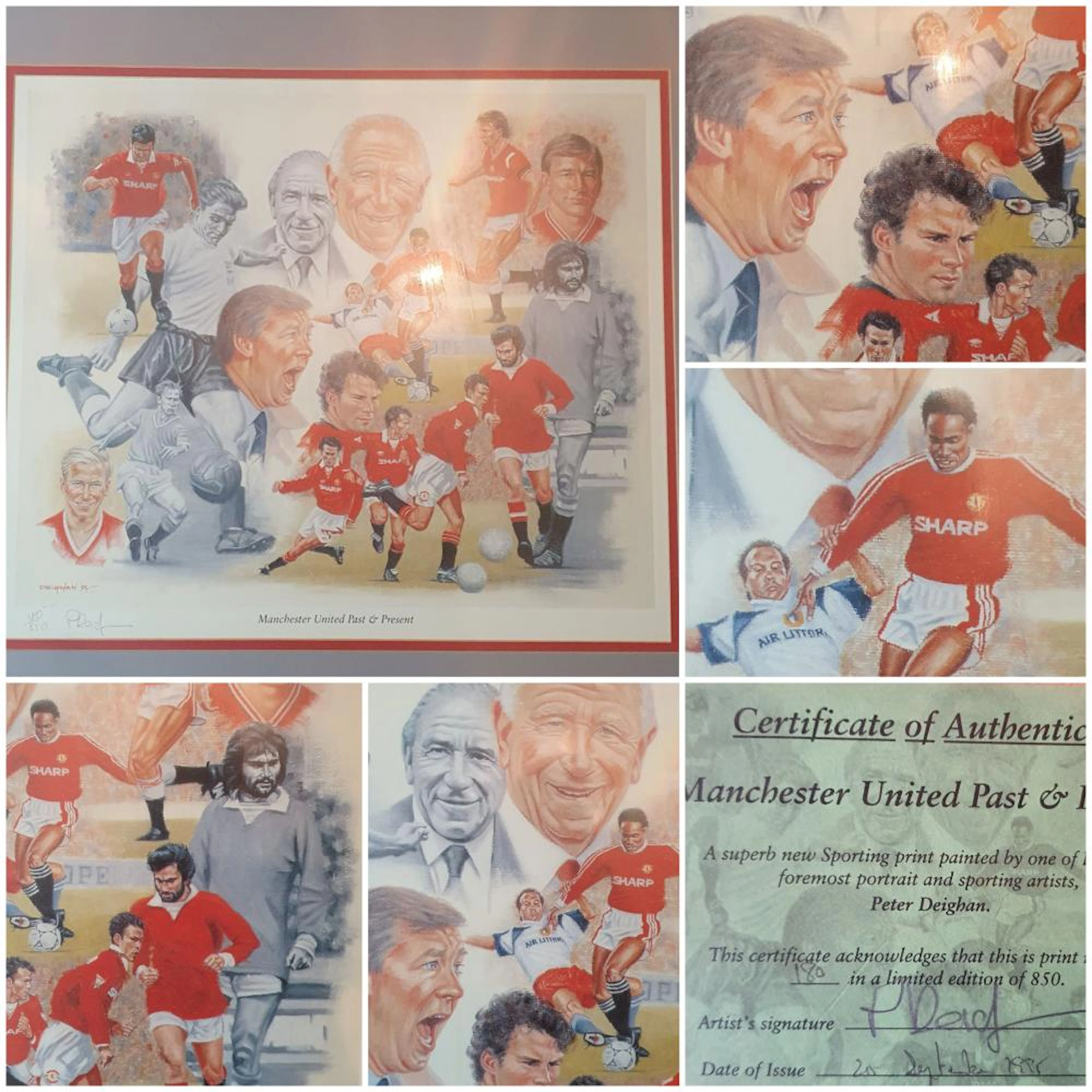 Lot 146: Large framed print showing Manchester United Players Past and Present.