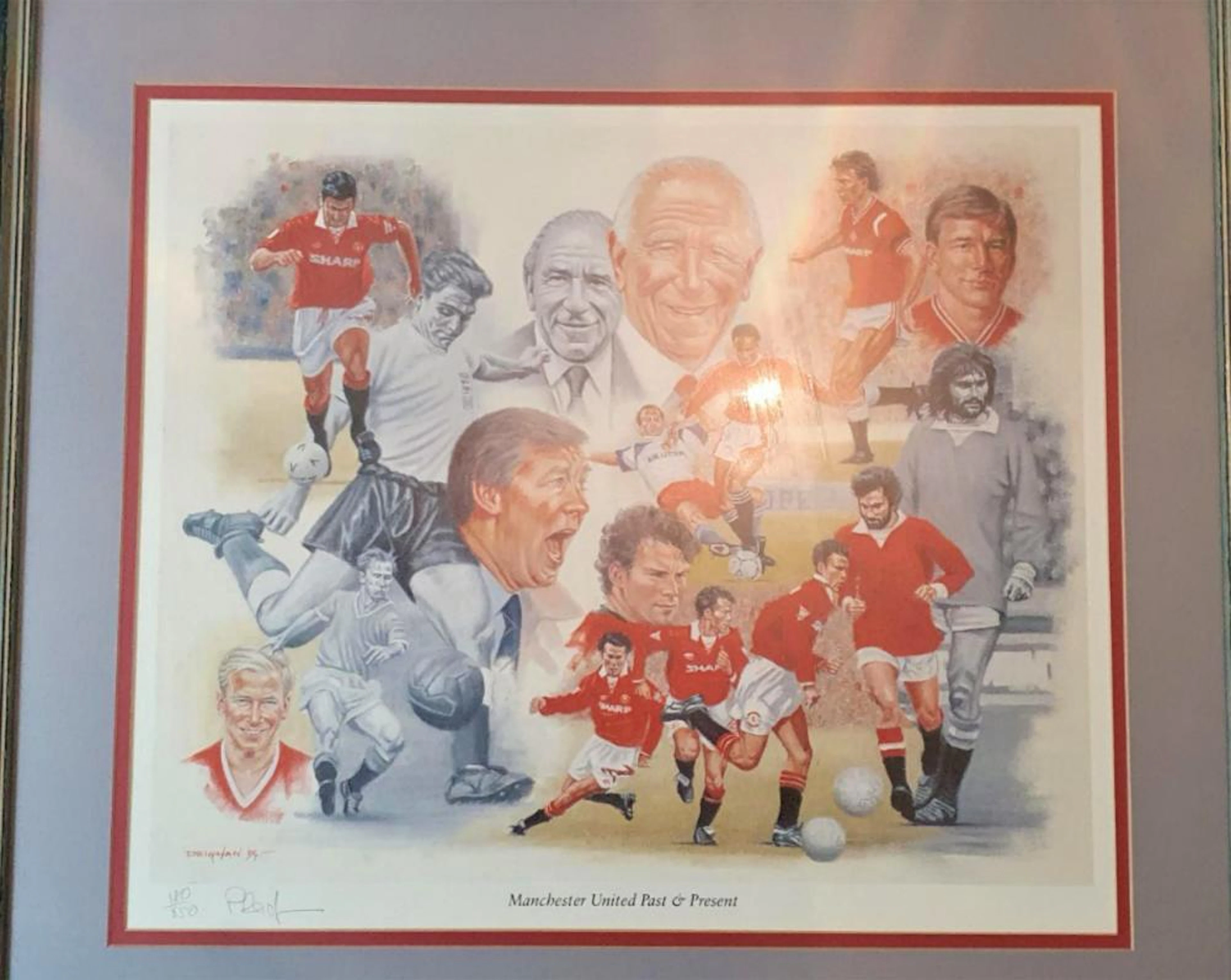 Lot 152 - Framed Picture showing past and present players- signed by the artist