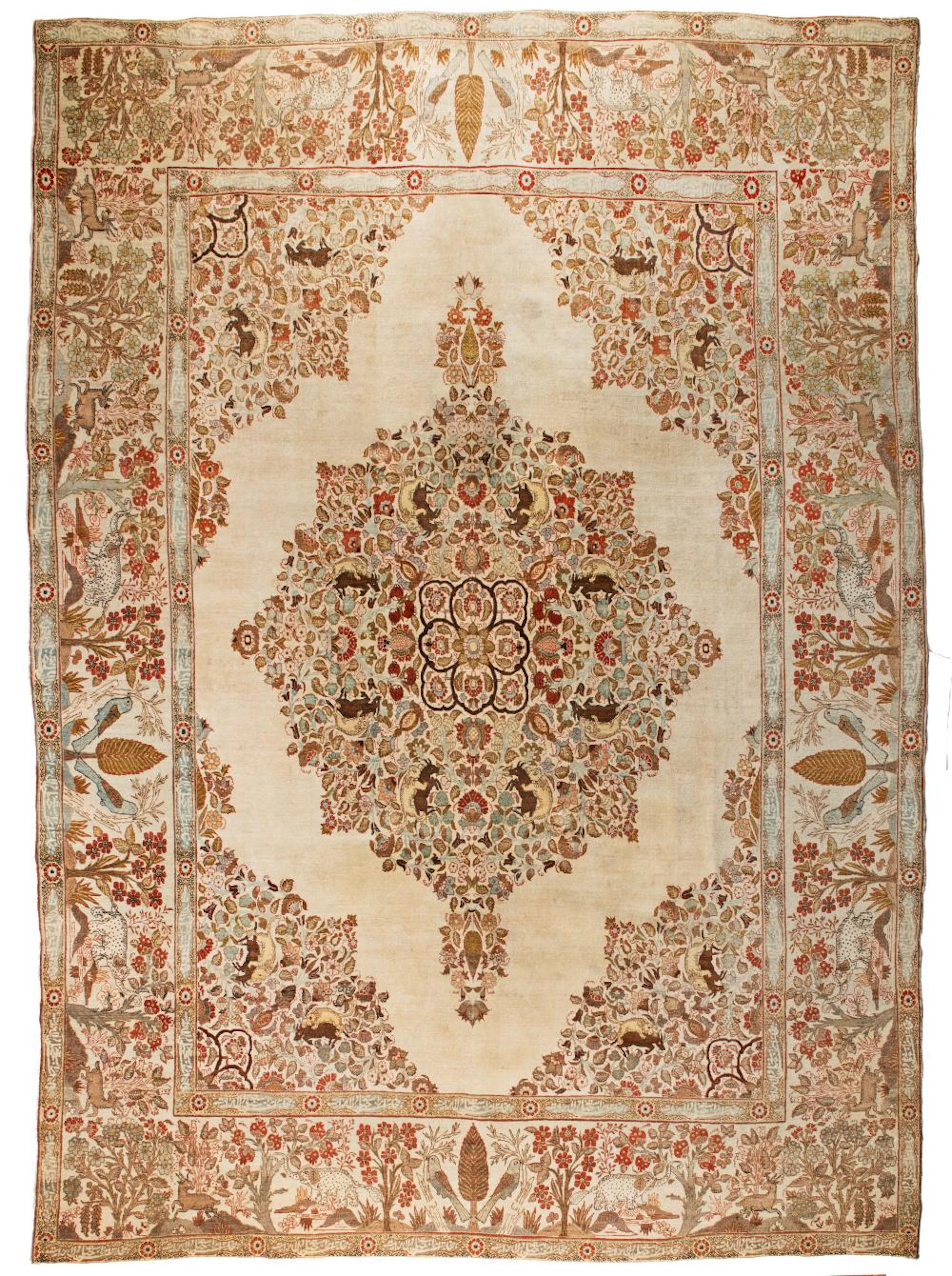 Tabriz Haji Jalili Rug with Hunting Motifs and Inscriptions