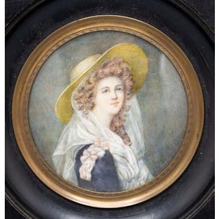 Miniatur Porträt einer jungen Dame mit Hut / A miniature...