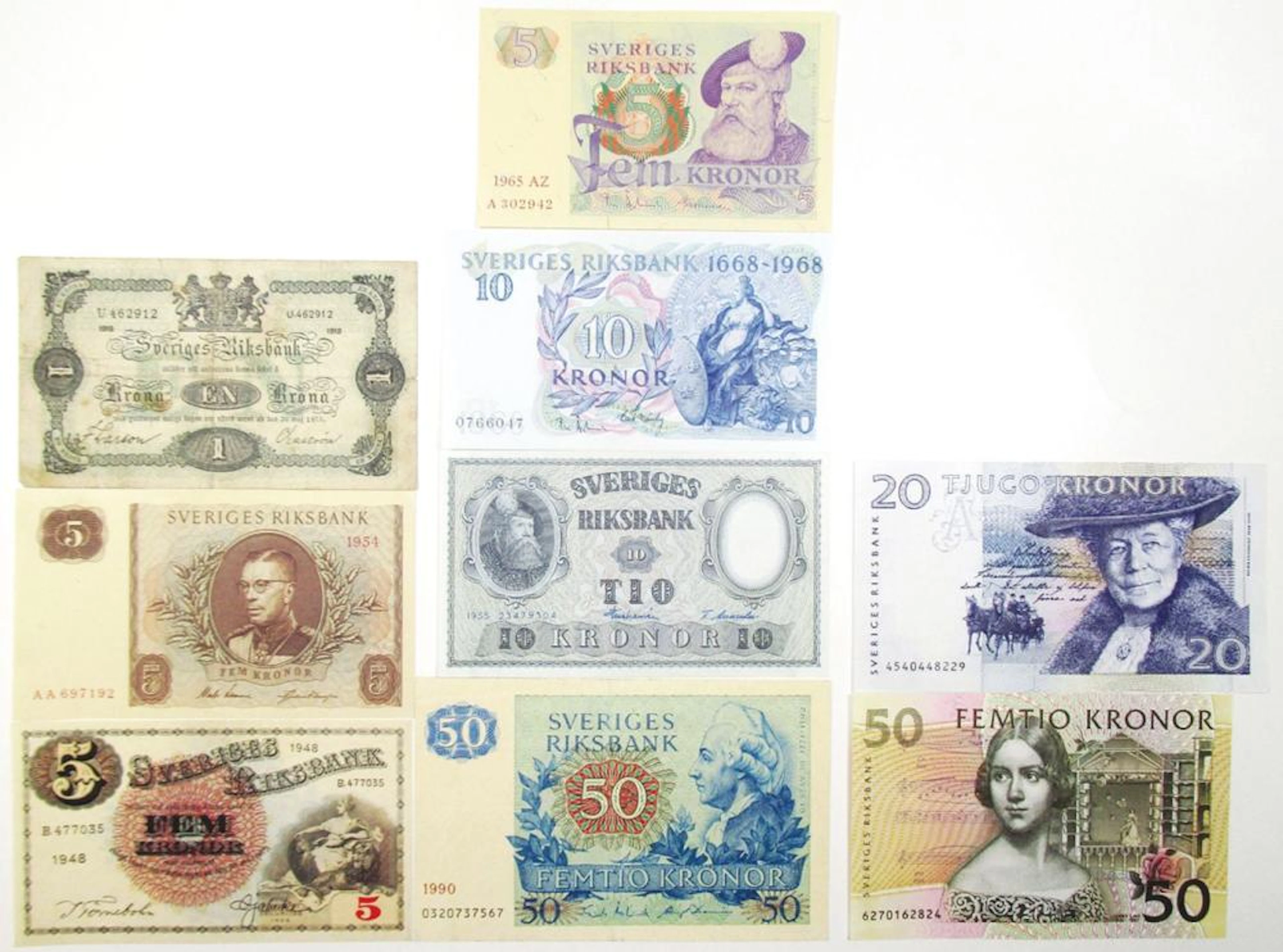 Sveriges Riksbank. 1918-1996. Lot of 9 Issued Notes.
