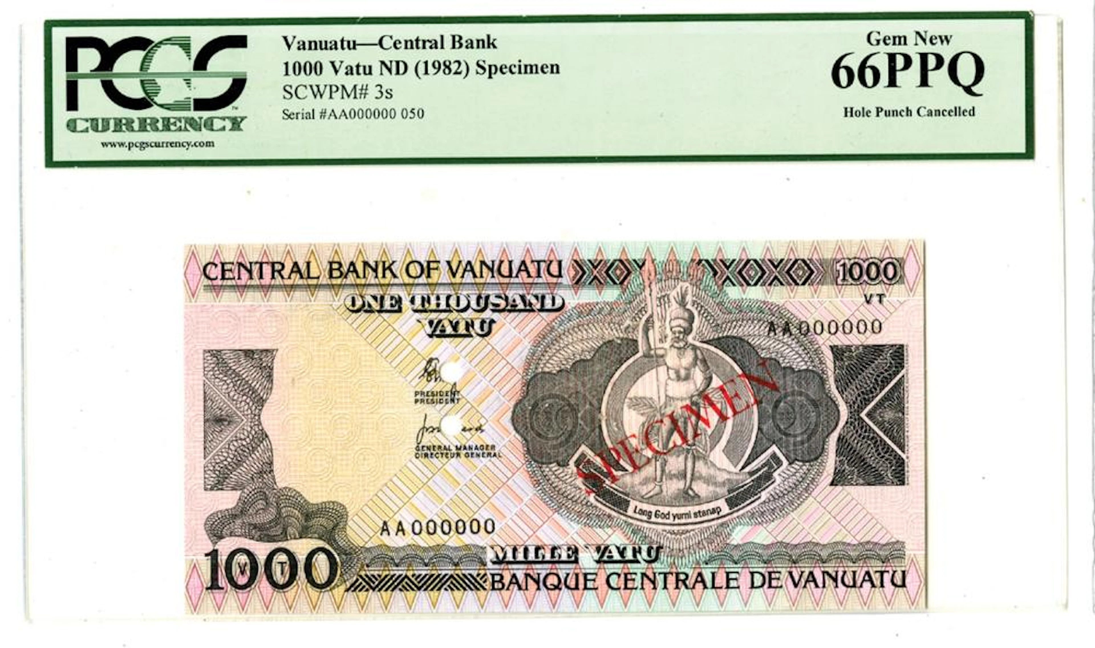 Central Bank of Vanuatu, ND (1982), Specimen Banknote