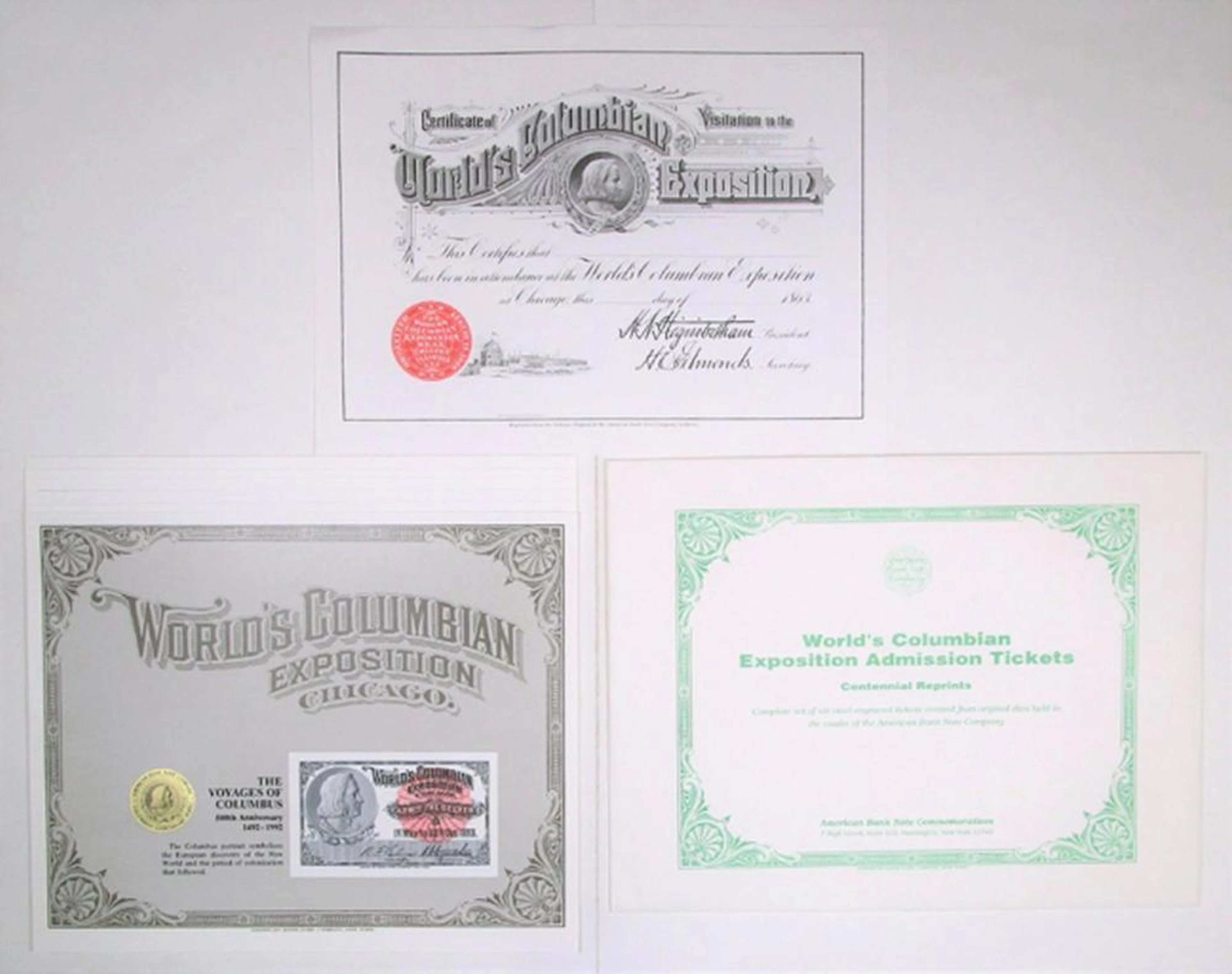 World's Columbian Exposition Admission Tickets Centennial Reprints, 1992