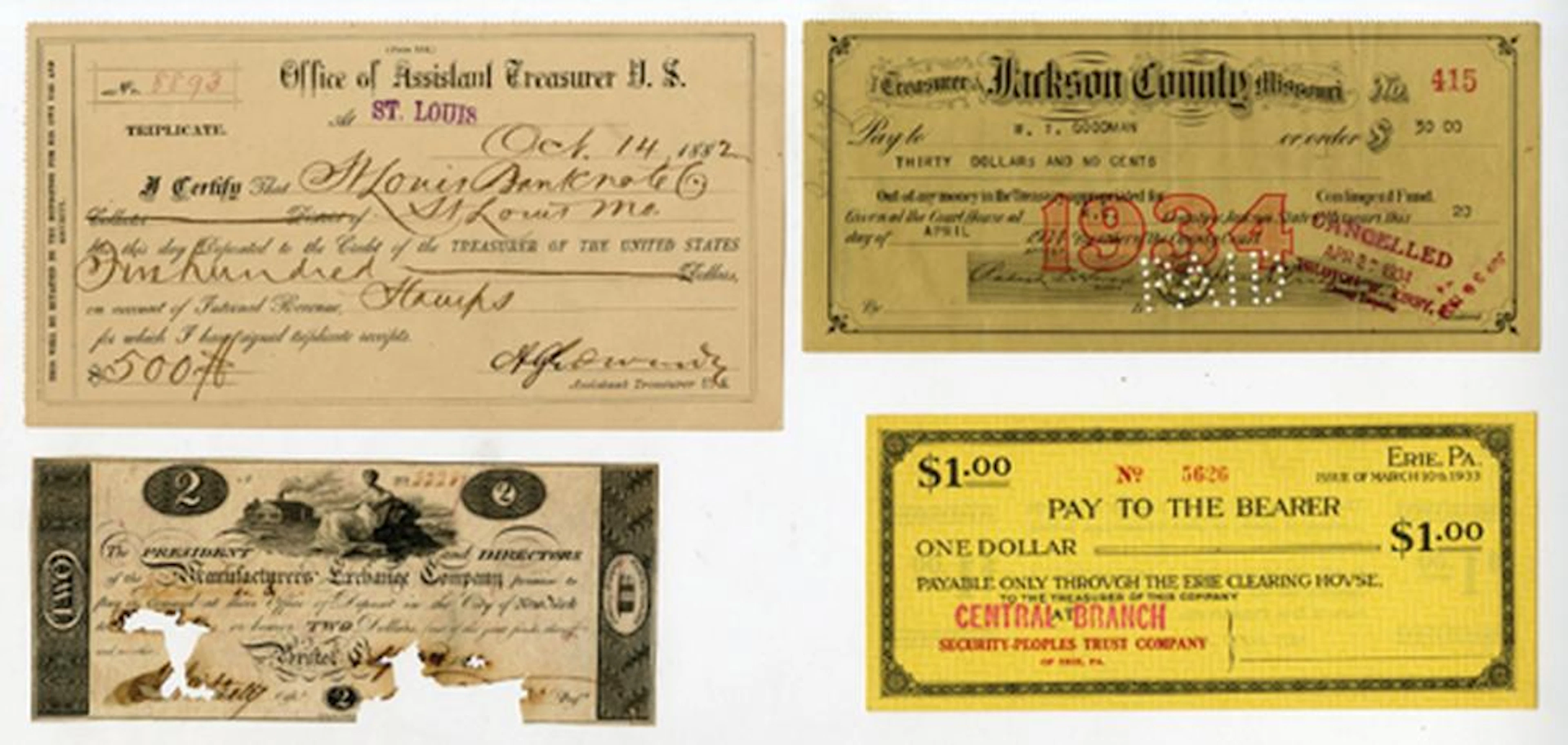 Check and Obsolete Currency Assortment, 1860s-1934
