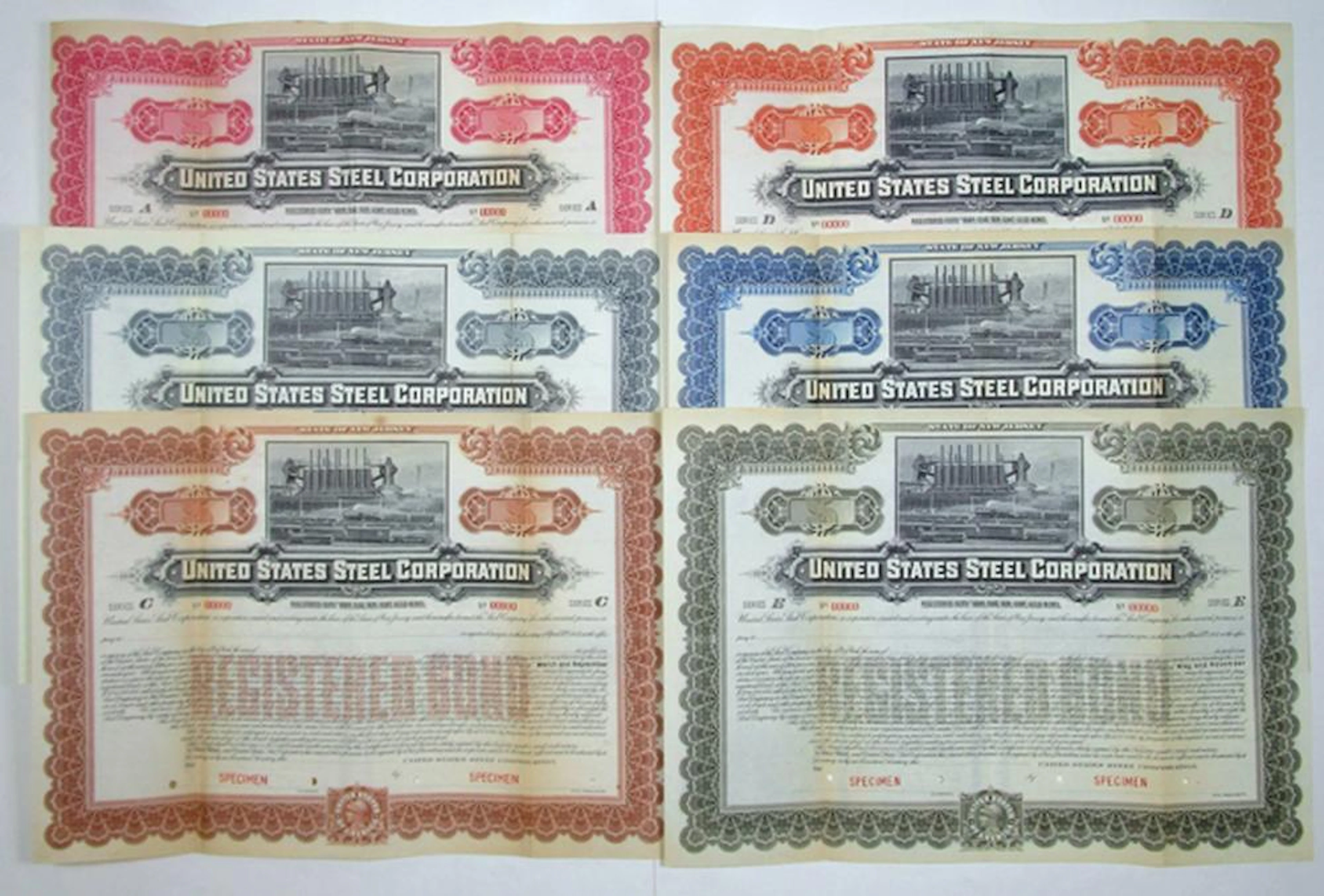 United States Steel Corp., 1901, Set of 6 Specimen Bonds