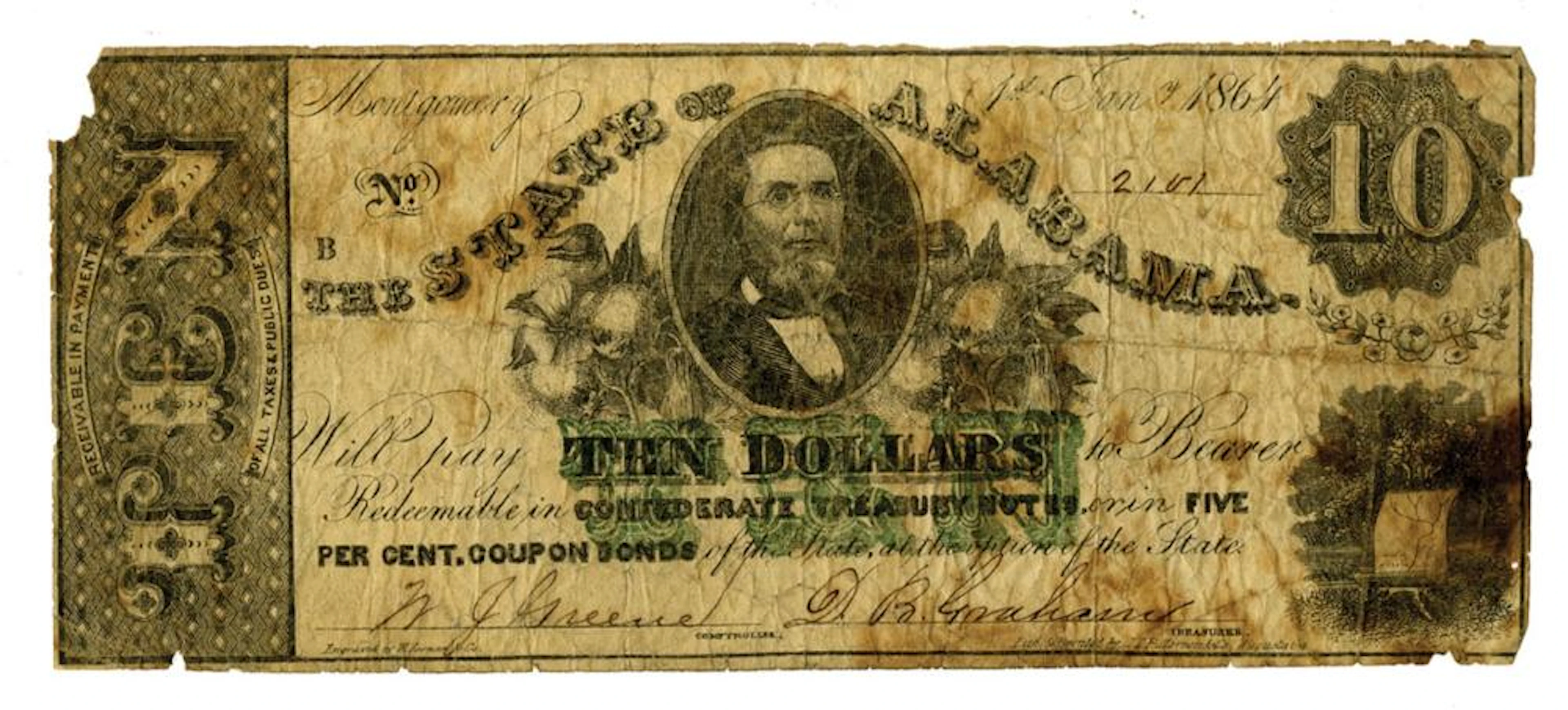 Alabama, State of Alabama, 1864, Issued Banknote