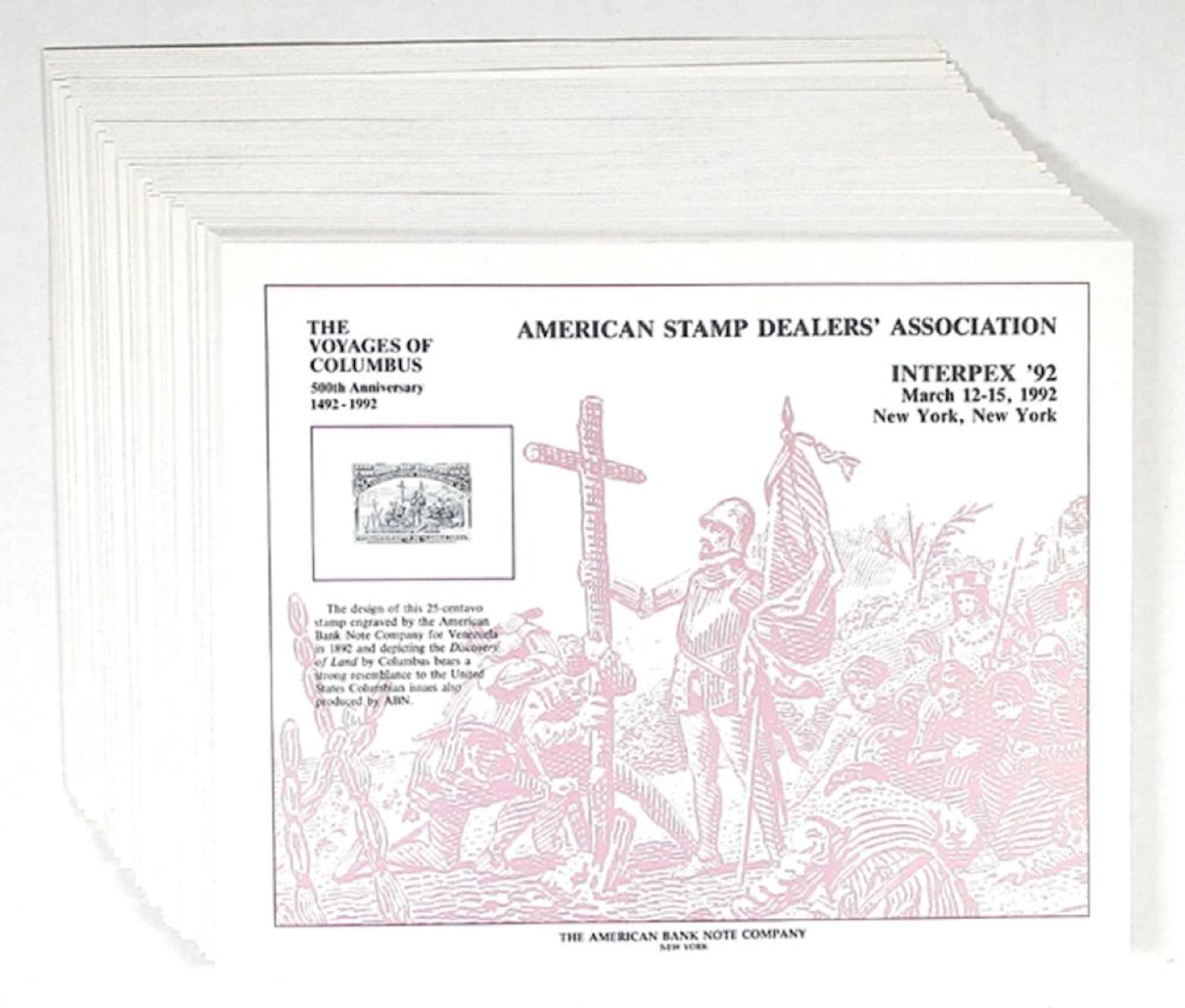 ABNC Interpex '92 Souvenir Cards with Venezuela 25 Centavo Stamp Group of 100.