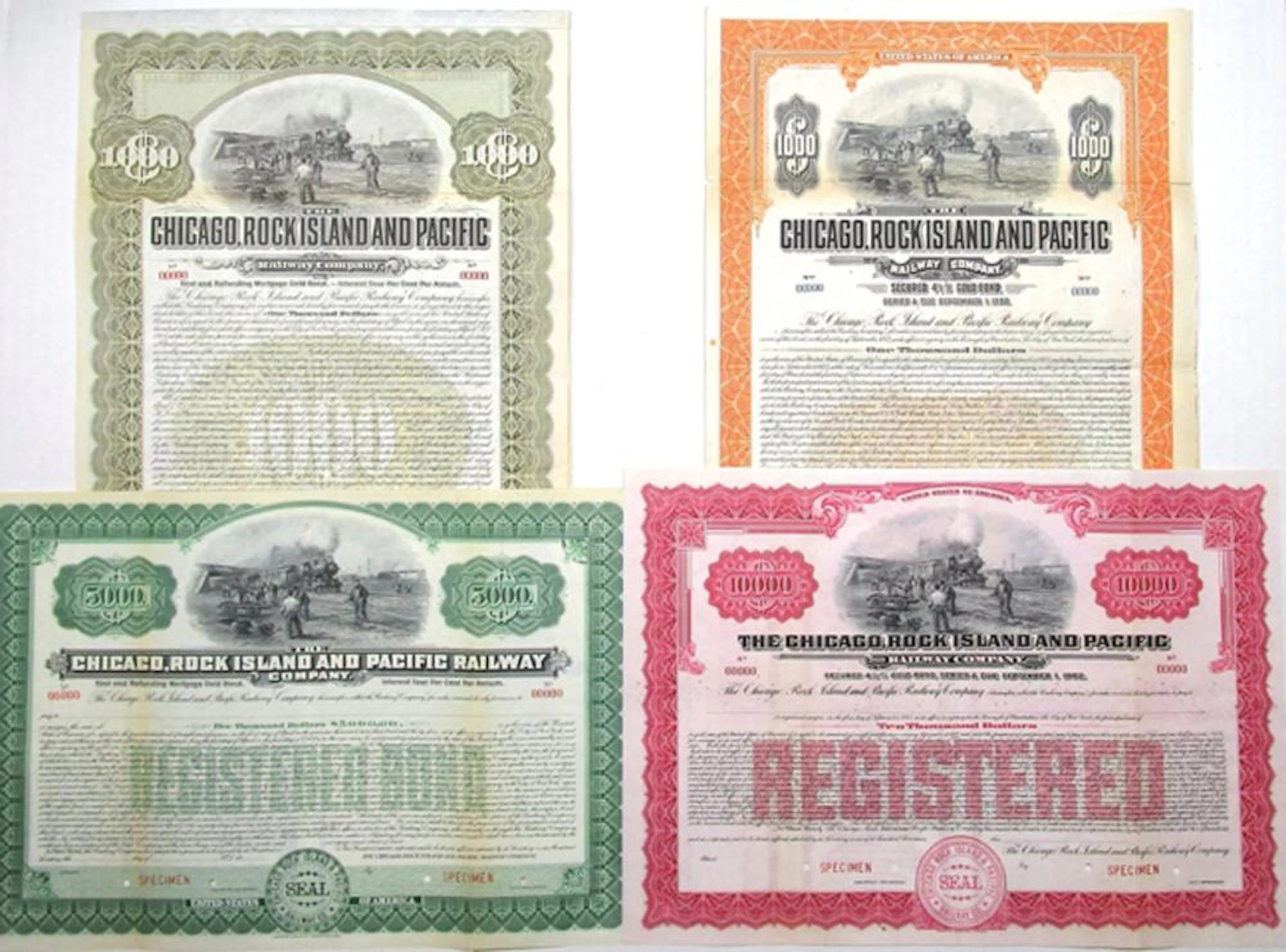 Chicago, Rock Island and Pacific Railway Co., 1904-27, Group of Specimen Bonds