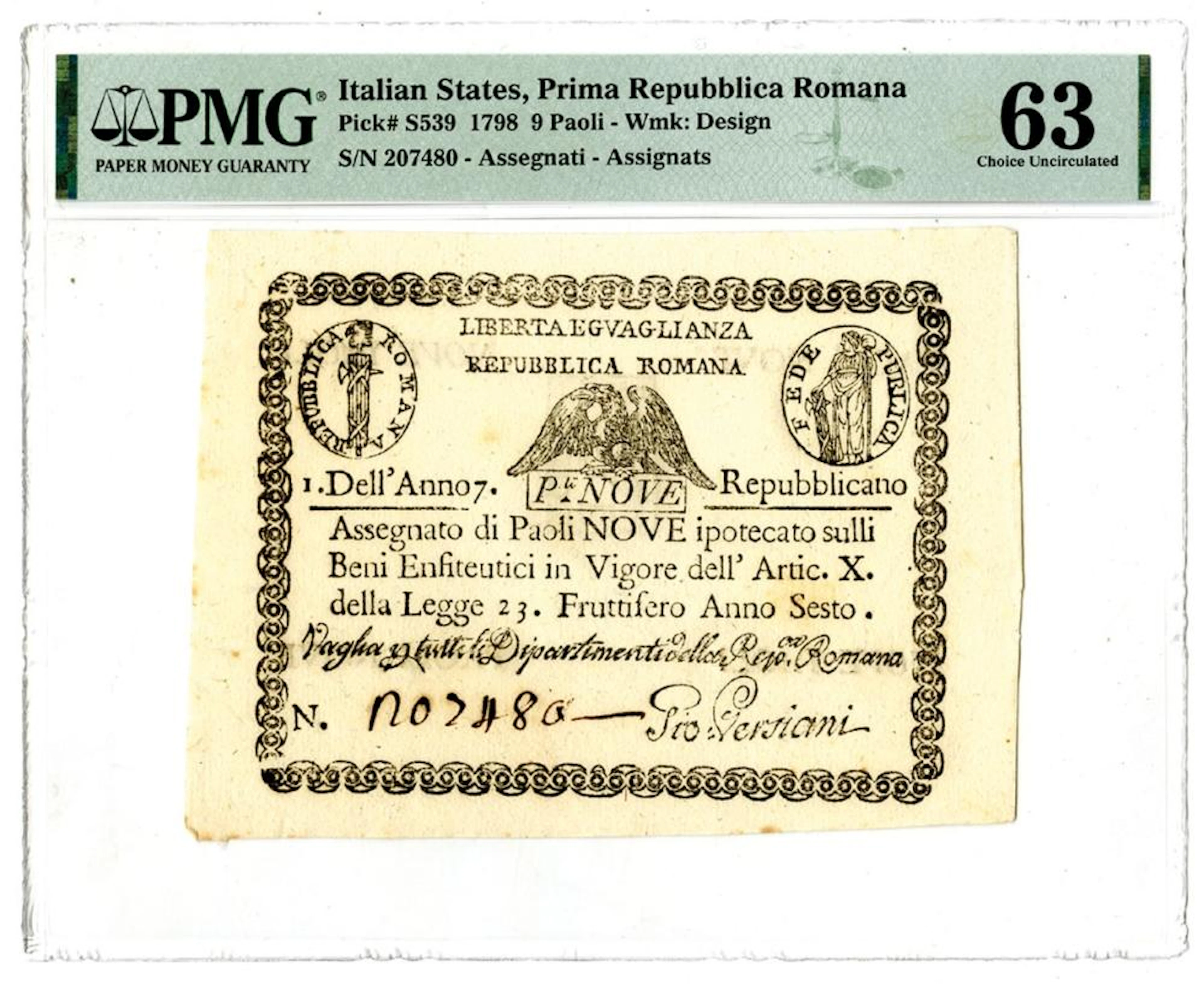 Italian States, Italy, Repubblica Romana, 1798, Issued Banknote