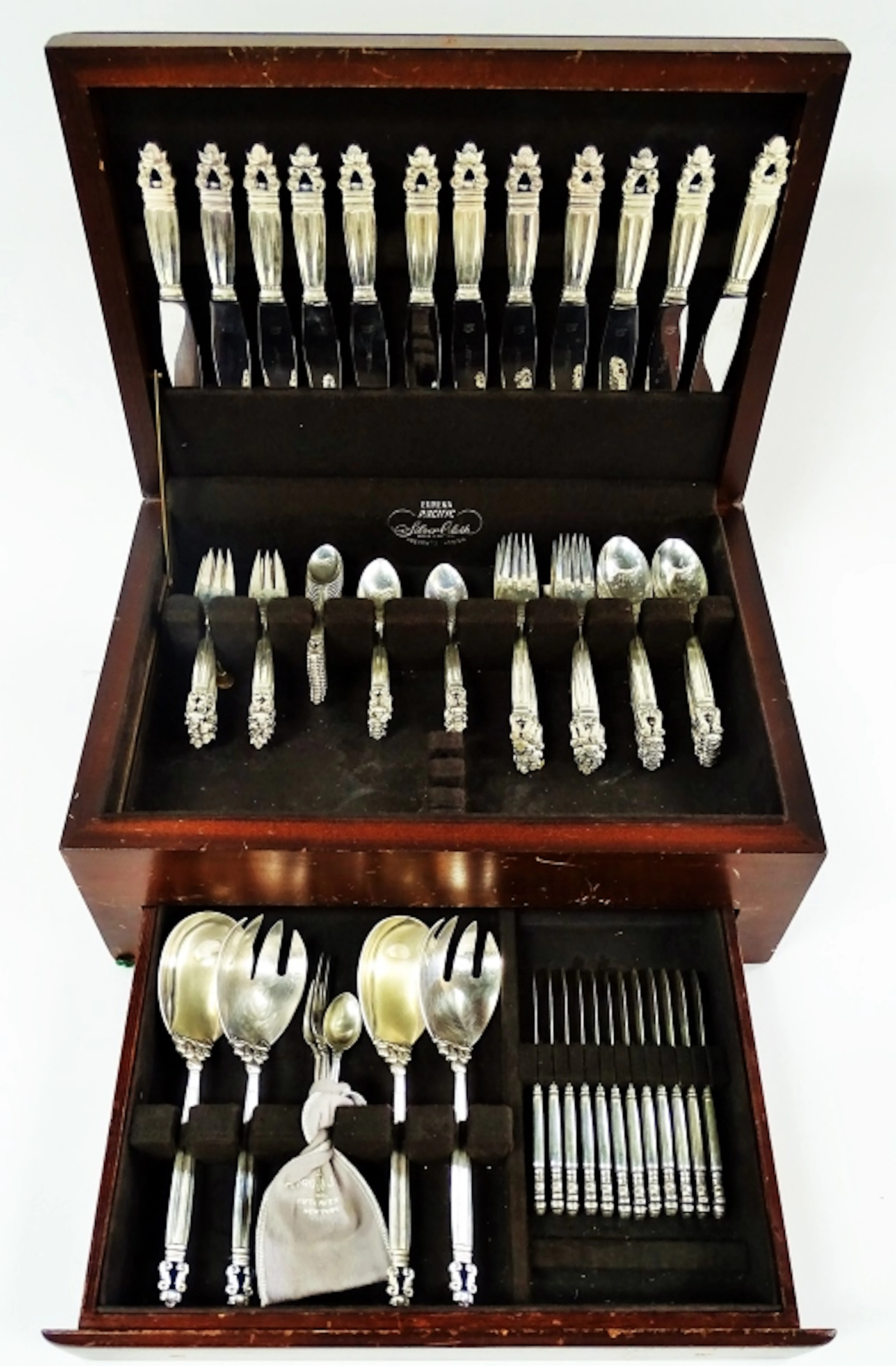 91PC GEORG JENSEN ACORN PATTERN S/S FLATWARE SET