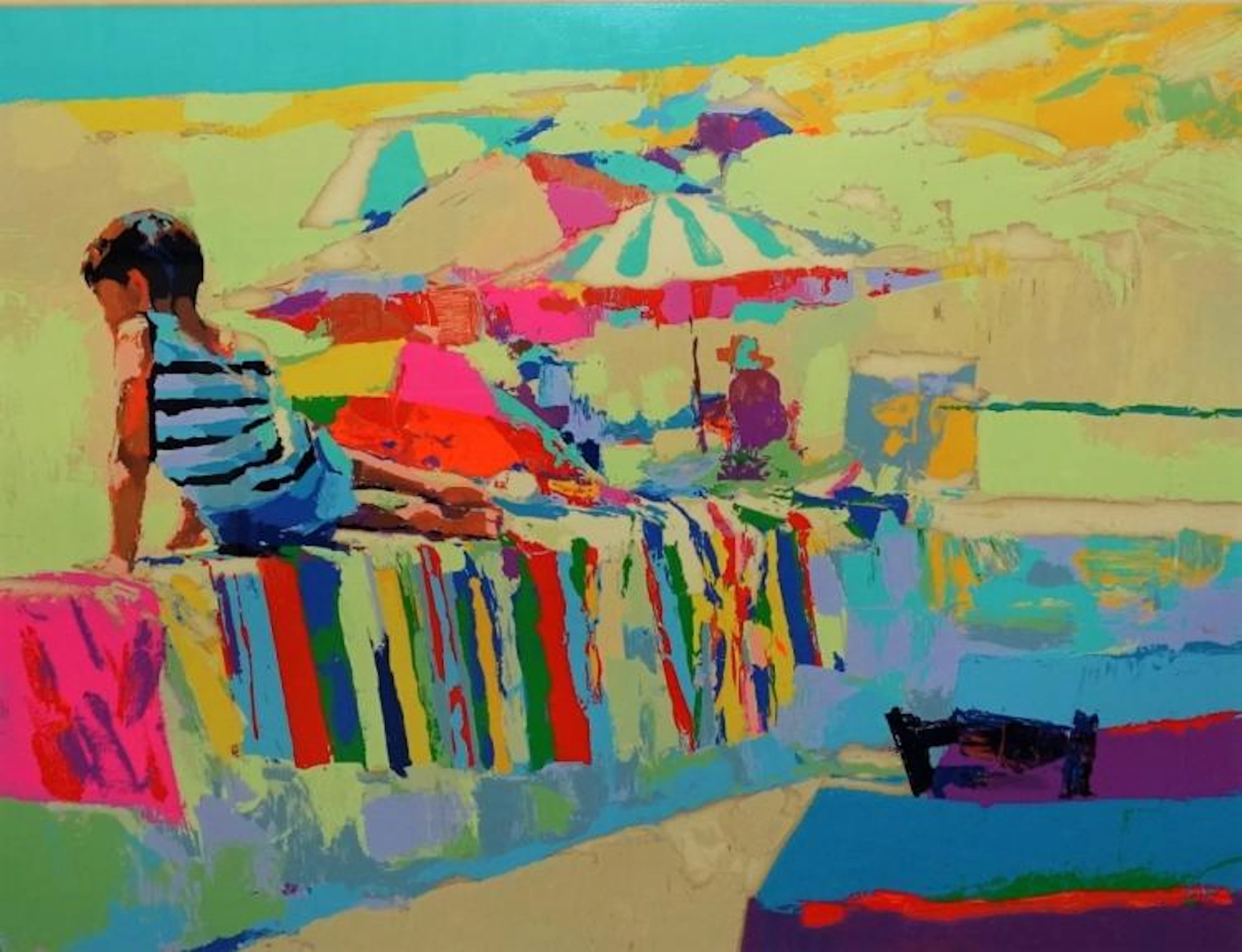 NICOLA SIMBARI SERIGRAPH BOY ON BEACH TOWEL