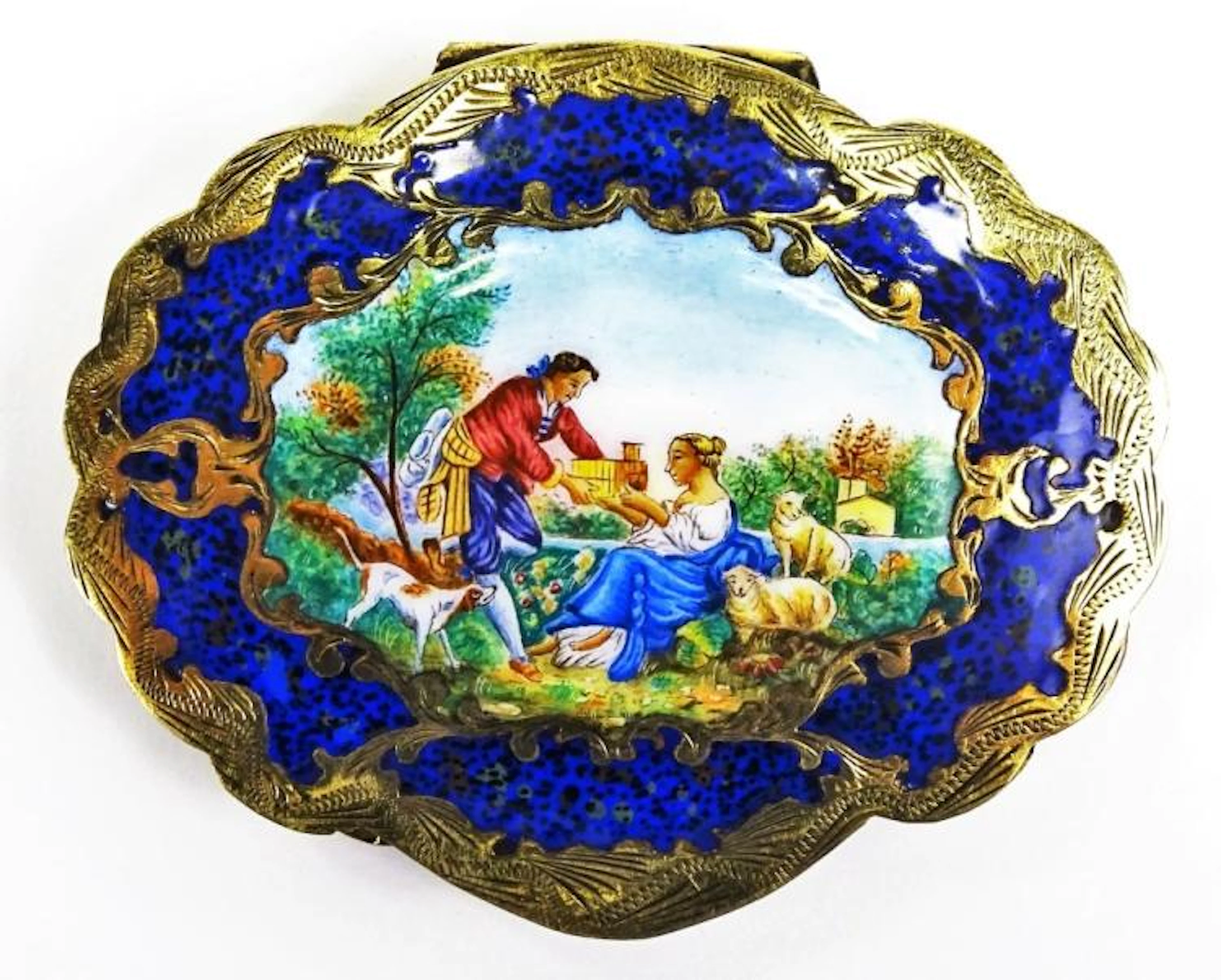 ITALIAN 800 GOLDWASHED SILVER & ENAMEL COMPACT