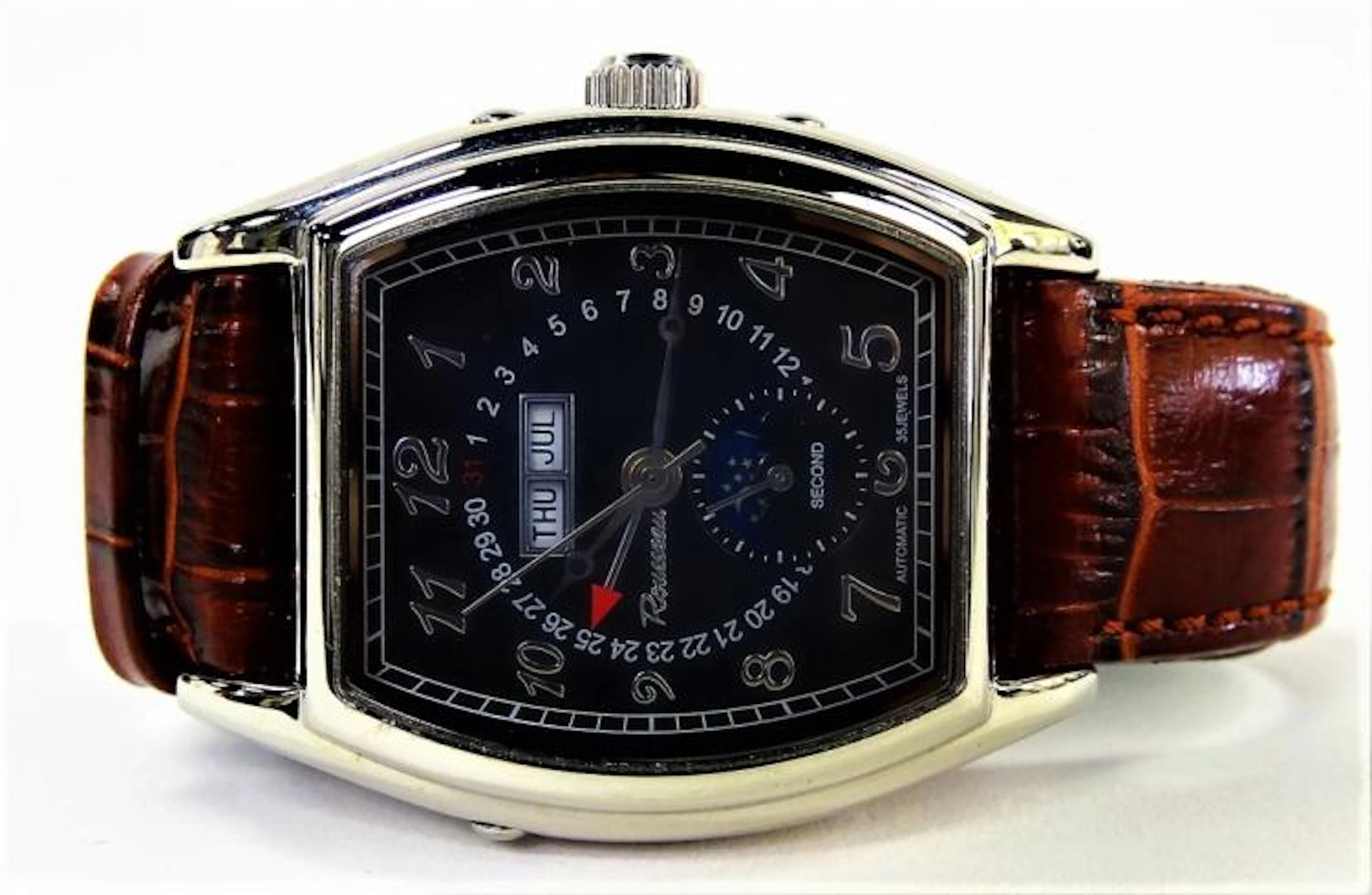 ROUSSEAU MEN'S AUTOMATIC WATCH BROWN LEATHE STRAP