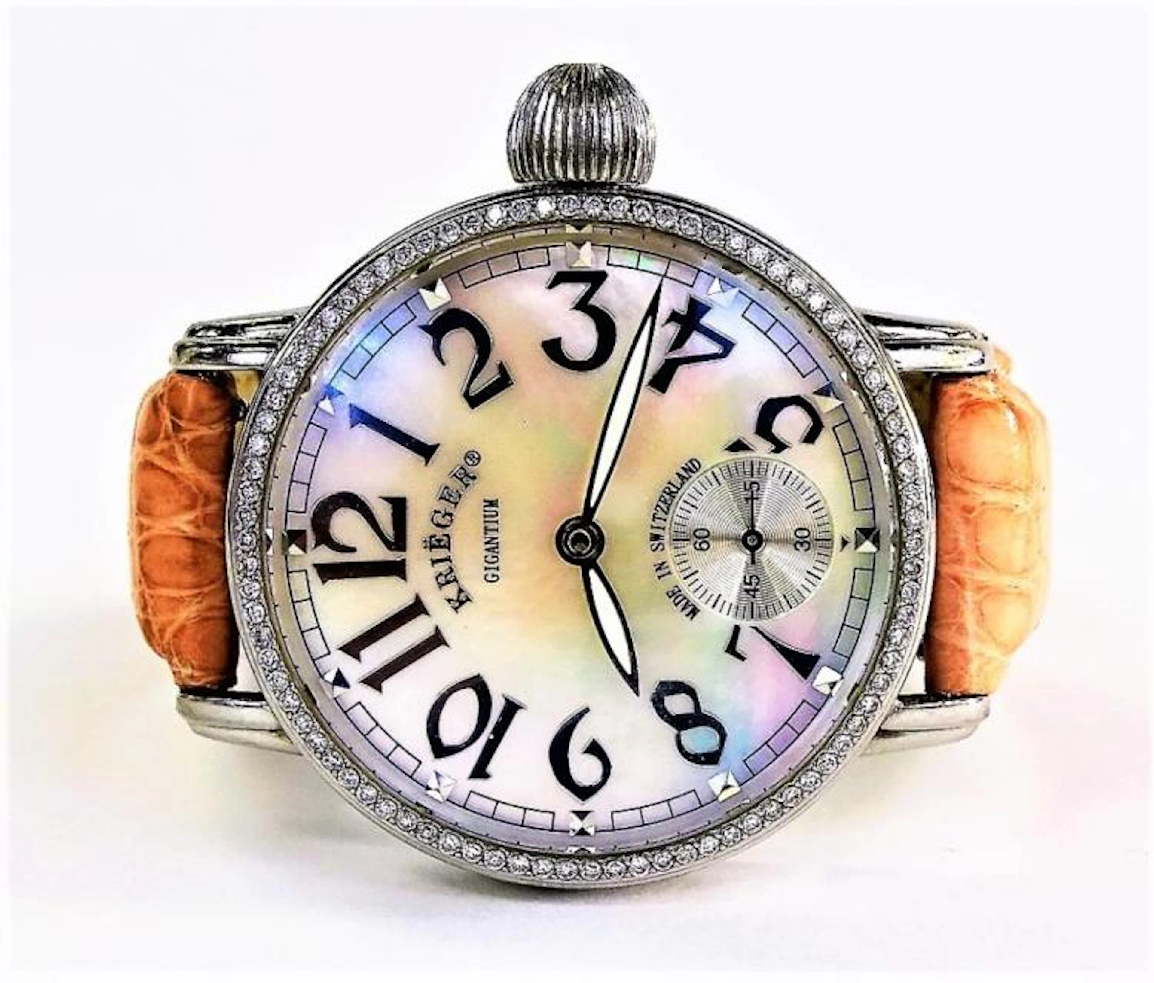KRIEGER GIGANTIUM MOP DIAMOND PINK ALLIGATOR WATCH