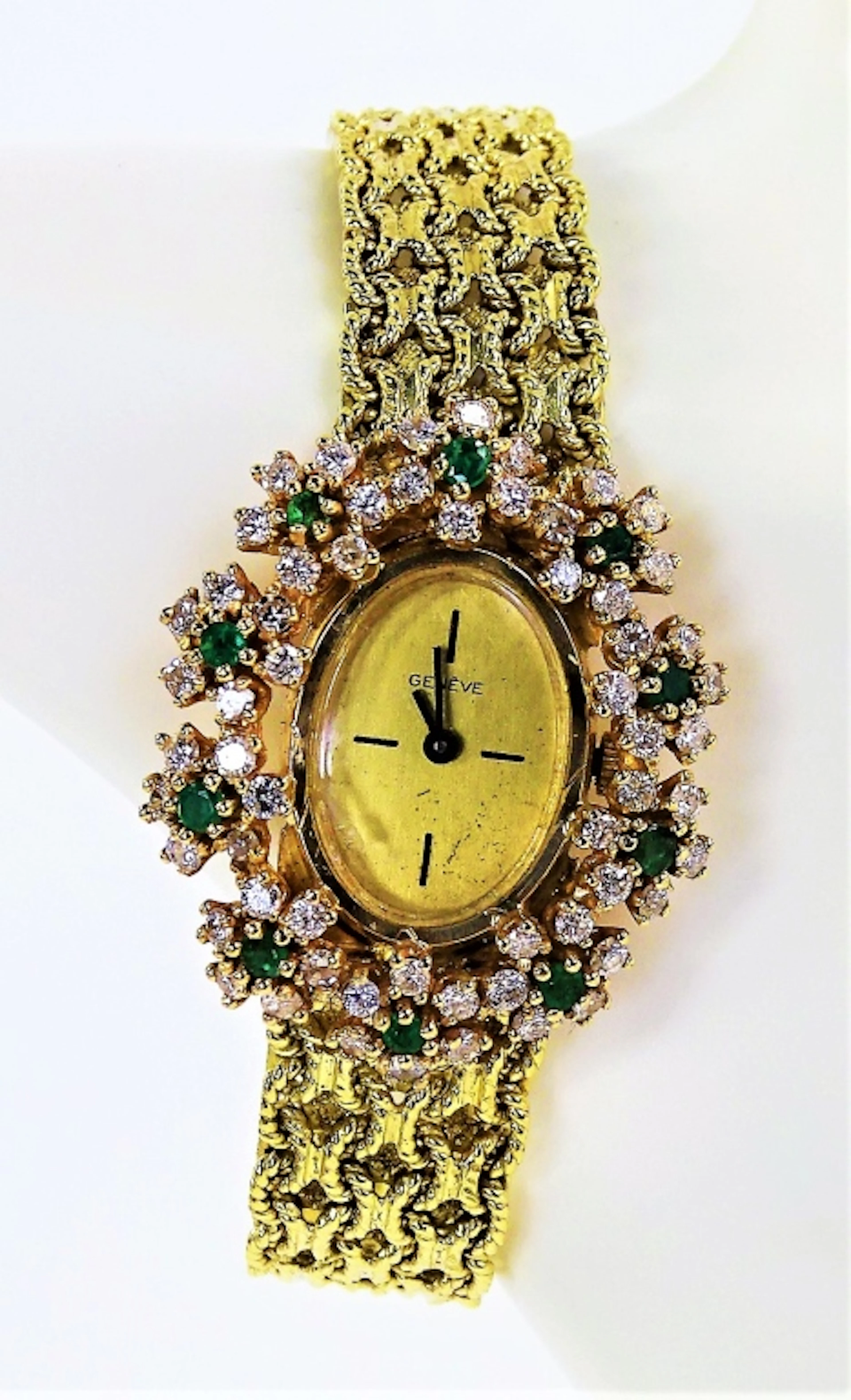 GENEVE 14KT YG EMERALD & 1.5CTW DIAMOND WATCH