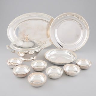 French Silver Plated 'Perles' Oval Platter, a Chop Dish, Circular